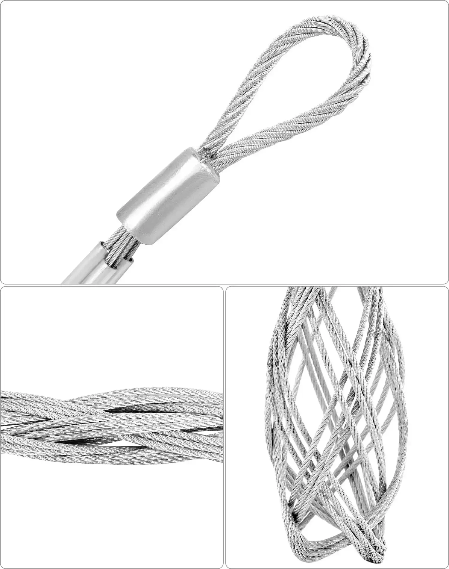 Heavy Duty Cable Pulling Socks Grip With 3306 Lbs Breaking Strength, 3.3 Ft Mesh Eye Clip For 1 To 2 Inch Cables, Galvanized Steel Wire, Rust Resistant, Secure Pulling Grip For Wires - Image 4