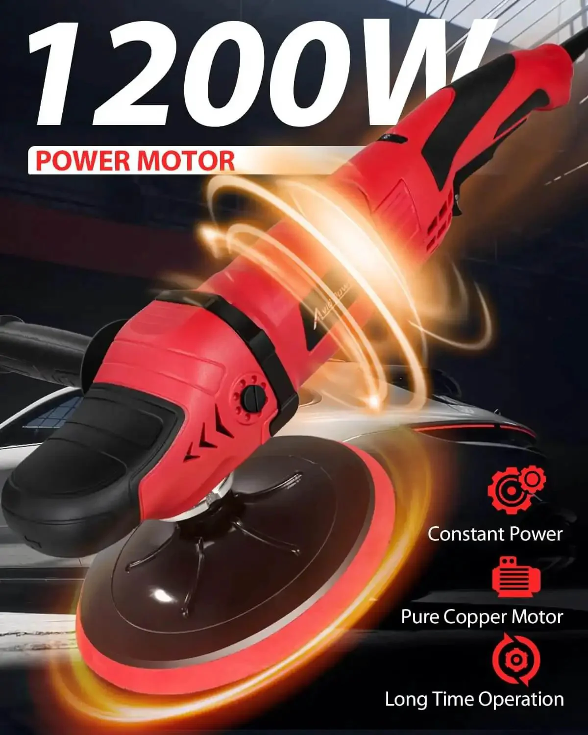 Heavy Duty Car Buffer Polisher With 6 Speed Settings From 1000 To 3500 RPM 1200W Rotary Waxer Kit Includes 6 Inch And 7 Inch Backing Plates For Detailing Polishing And Waxing - Image 8