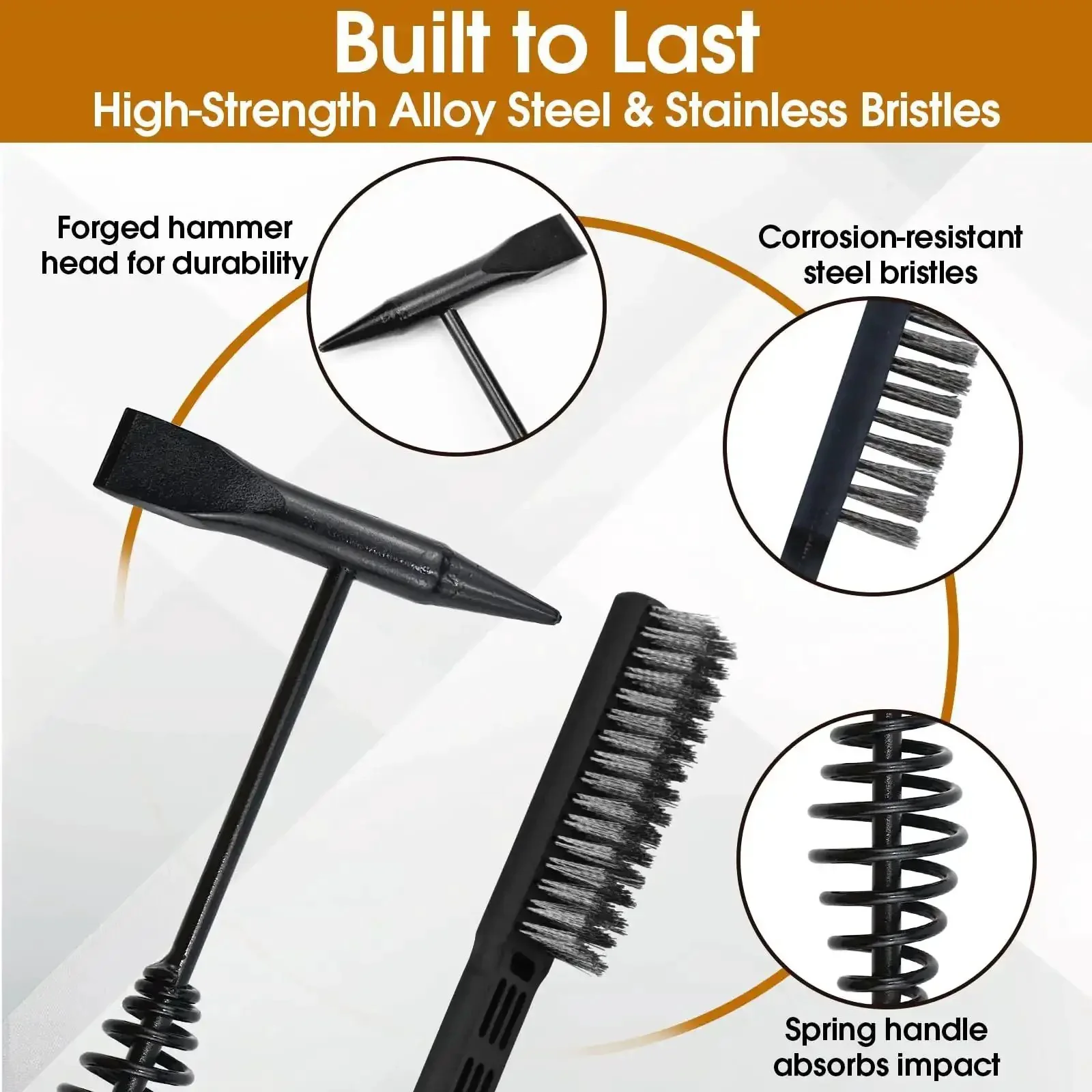 Heavy Duty Chipping Hammer And Wire Brush Set 10.6 Inch With Spring Handle For Weld Slag Removal And Spatter Cleanup A Must Have Welding Tools Kit For MIG TIG And Arc Welders - Image 6