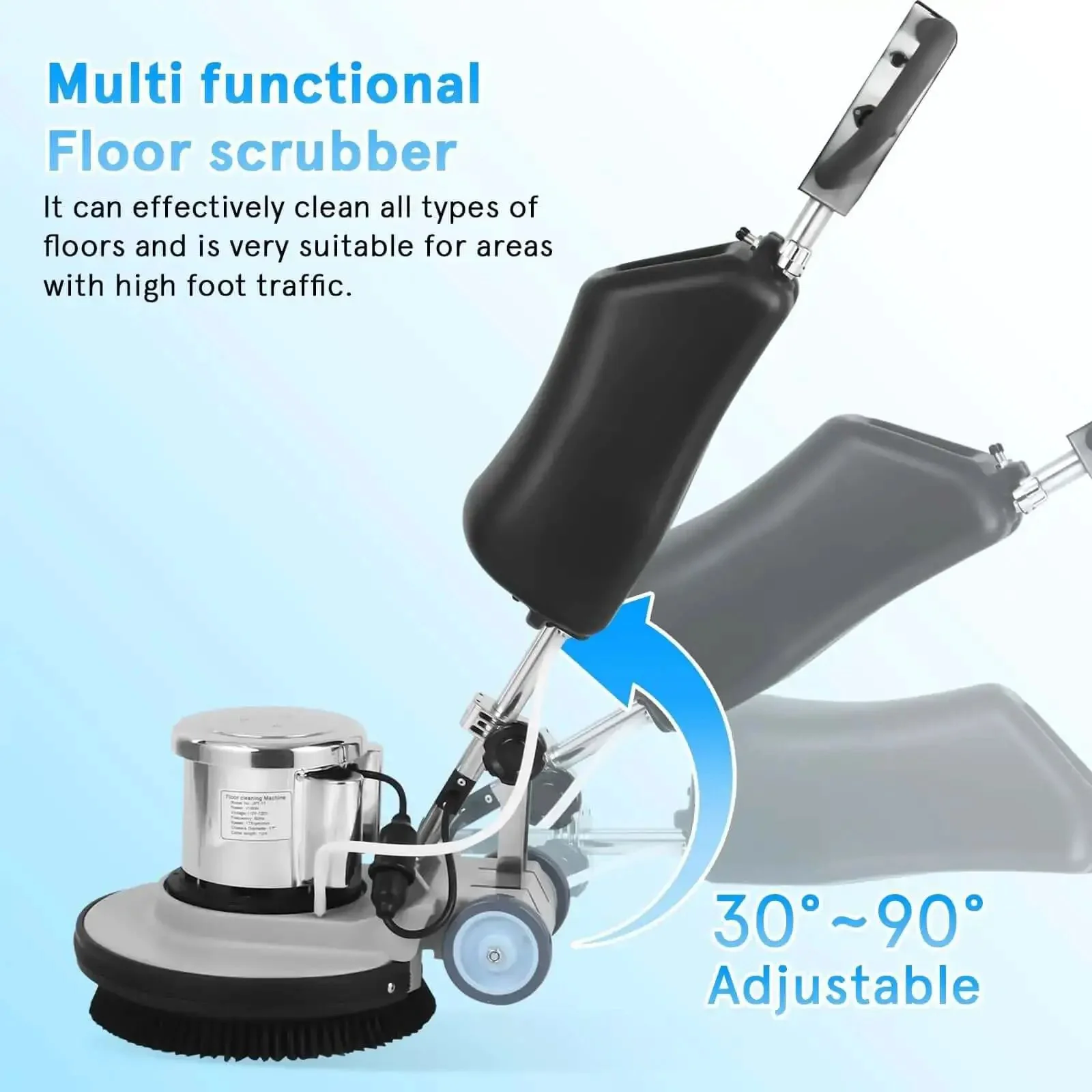 Heavy Duty Commercial Floor Scrubber Machine With Three Brushes Large 3.4 Gallon Tank 1.5 HP Motor 175 RPM Industrial Floor Buffer For Hardwood Tile Concrete Tough 472 Inch Cord Boss Level Cleaning For High Traffic Floors - Image 5