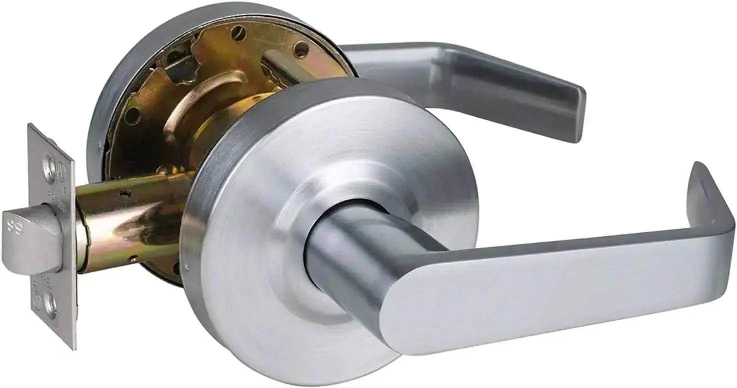 Heavy Duty Commercial Passage Door Lever In Satin Chrome Finish Nonlocking Grade 2 Door Handle With Ergonomic Lever For School And Hotel Hallways UL 3 Hour Fire Rated 70mm Backset Fits 1 3 8 Inch To 1 3 4 Inch Doors