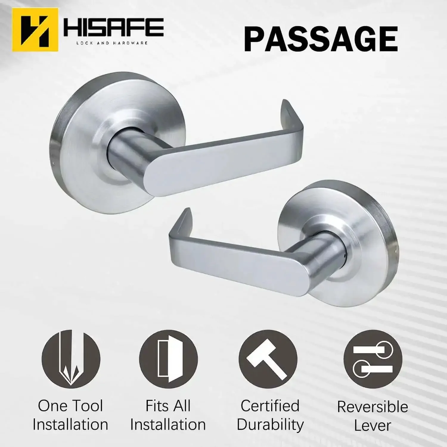 Heavy Duty Commercial Passage Door Lever In Satin Chrome Finish Nonlocking Grade 2 Door Handle With Ergonomic Lever For School And Hotel Hallways UL 3 Hour Fire Rated 70mm Backset Fits 1 3 8 Inch To 1 3 4 Inch Doors - Image 6