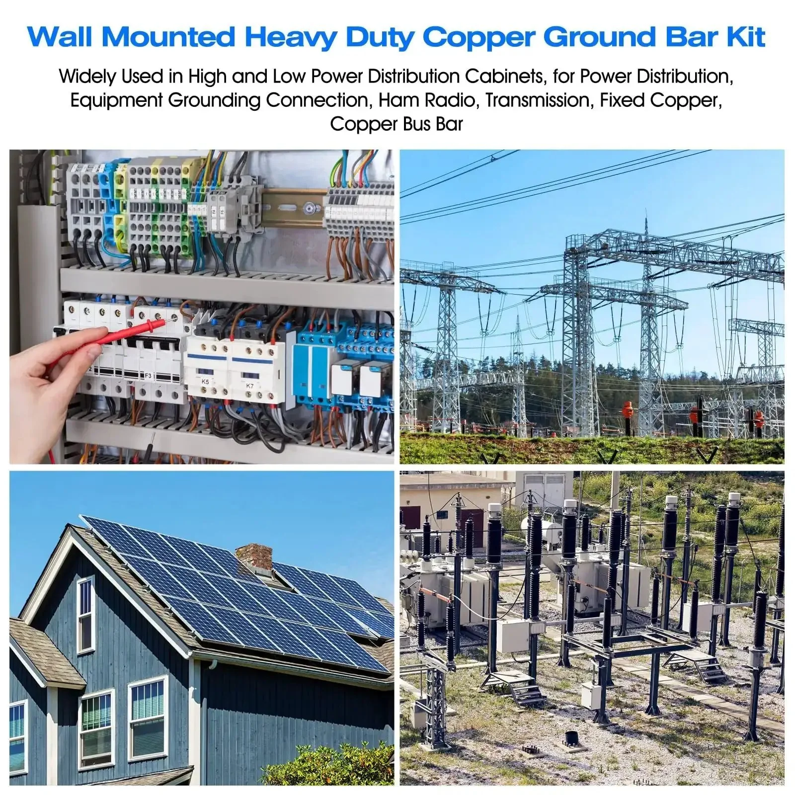 Heavy Duty Copper Ground Bar Kit With 24 Holes And Slots For Flexible Terminal Positioning, 12 Inch Grounding Bus Bar, 2x2 Inch Standoff Insulators, UL Recognized C11000 Copper, 2500V Rating, Built To Last For Electrical Panels And Industrial Wiring - Image 2