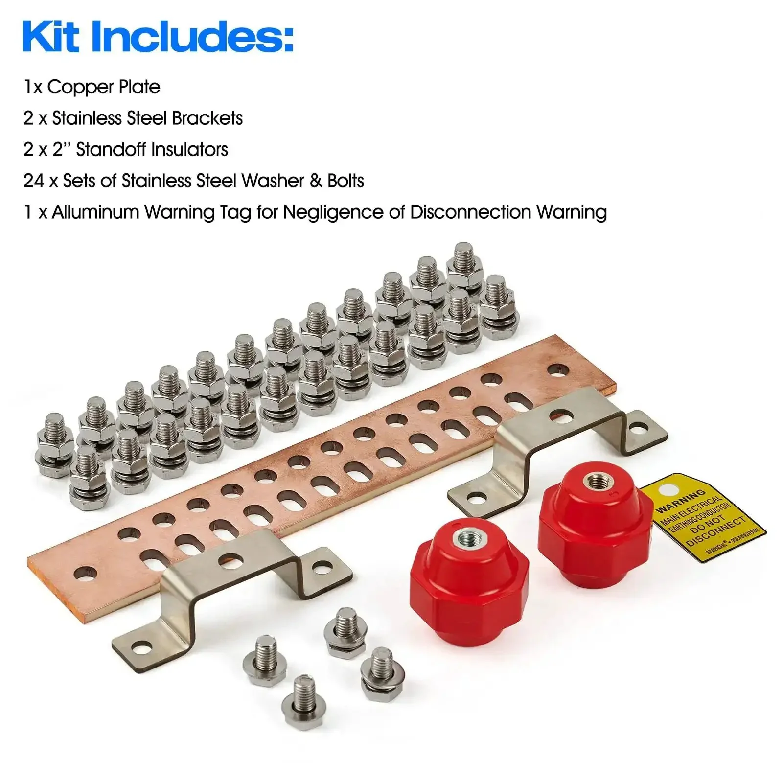 Heavy Duty Copper Ground Bar Kit With 24 Holes And Slots For Flexible Terminal Positioning, 12 Inch Grounding Bus Bar, 2x2 Inch Standoff Insulators, UL Recognized C11000 Copper, 2500V Rating, Built To Last For Electrical Panels And Industrial Wiring - Image 3