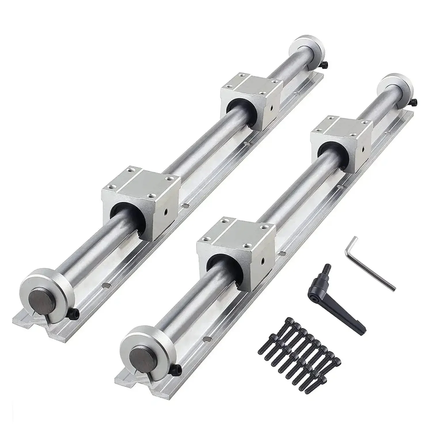 Heavy Duty DIY CNC Linear Rail Kit With 2 SBR20-200mm Rails 4 SBR20UU Carriage Blocks 4 Stop Collars And 20mm Shaft Fix Rings For Smooth Motion And Tight Tolerances
