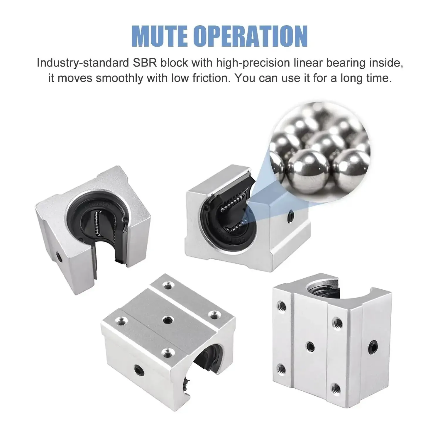 Heavy Duty DIY CNC Linear Rail Kit With 2 SBR20-200mm Rails 4 SBR20UU Carriage Blocks 4 Stop Collars And 20mm Shaft Fix Rings For Smooth Motion And Tight Tolerances - Image 3
