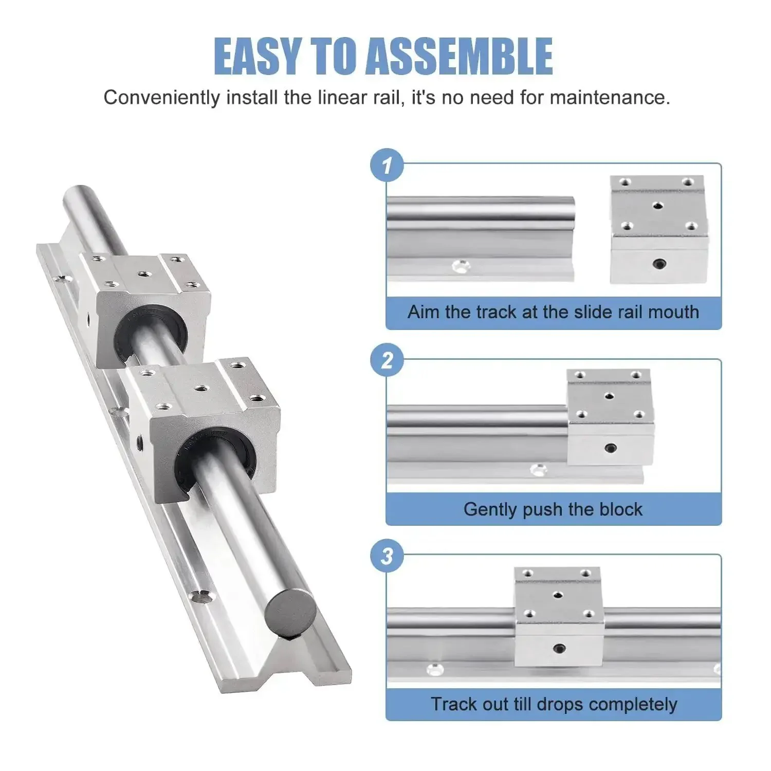 Heavy Duty DIY CNC Linear Rail Kit With 2 SBR20-200mm Rails 4 SBR20UU Carriage Blocks 4 Stop Collars And 20mm Shaft Fix Rings For Smooth Motion And Tight Tolerances - Image 4