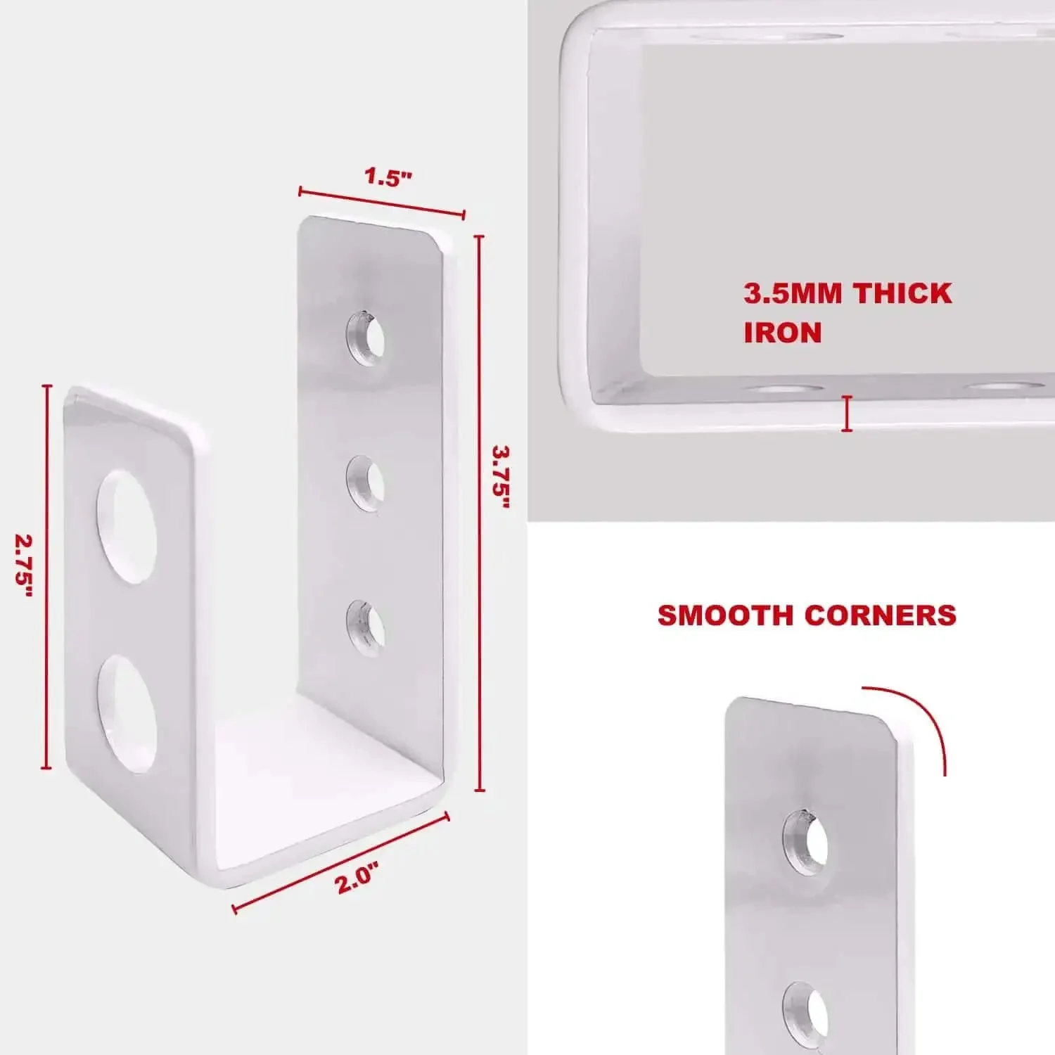 Heavy Duty Door Barricade Brackets 2 Pack Kick Proof Up To 700 Lbs Easy Install In Minutes Thick 3.5mm Iron U Brackets Gate Bar Holder For Indoor Outdoor Security Brace - Image 3