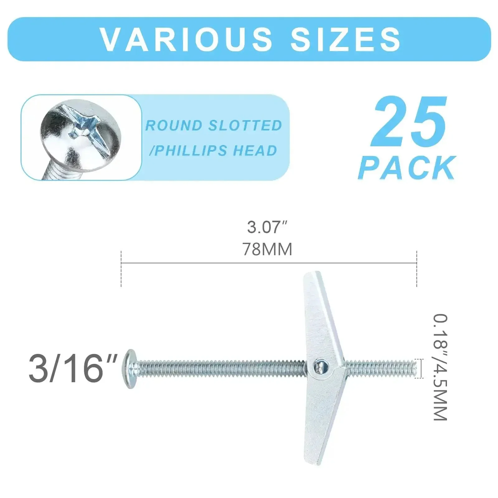 Heavy Duty Drywall Anchors And Screws Kit With Toggle Bolts And Wing Nuts For Hanging Lamps And Heavy Stuff 25 Pack Three Sixteenth Inch Assortment Set For Solid Mounts - Image 7