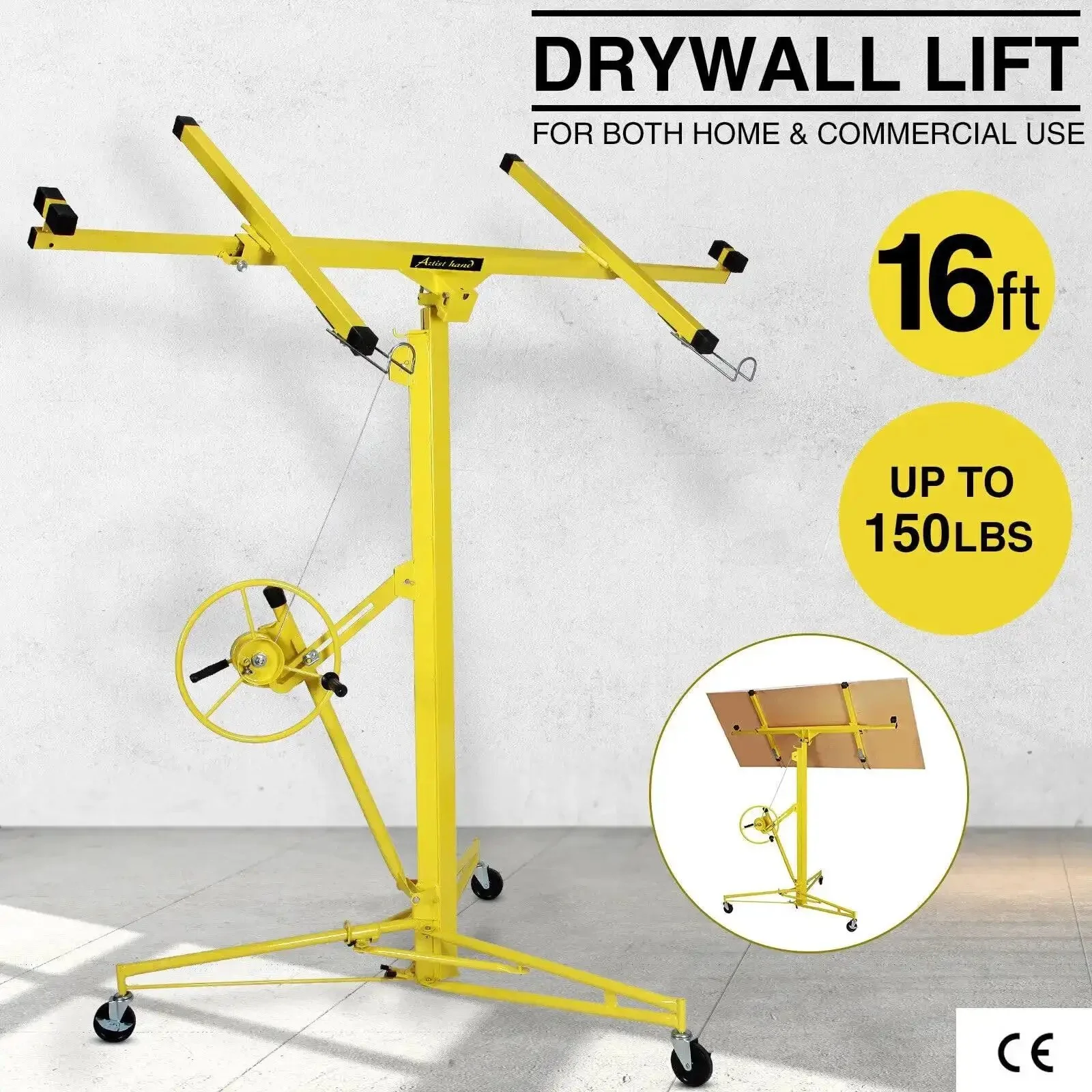 Heavy Duty Drywall Lift Panel Hoist For 16Ft Ceilings And 19Ft Walls 150 Lbs Capacity Rollable With Caster Wheels Tool Free Assembly Lockable Construction Cart For Sheetrock And Cabinet Lifting - Image 7