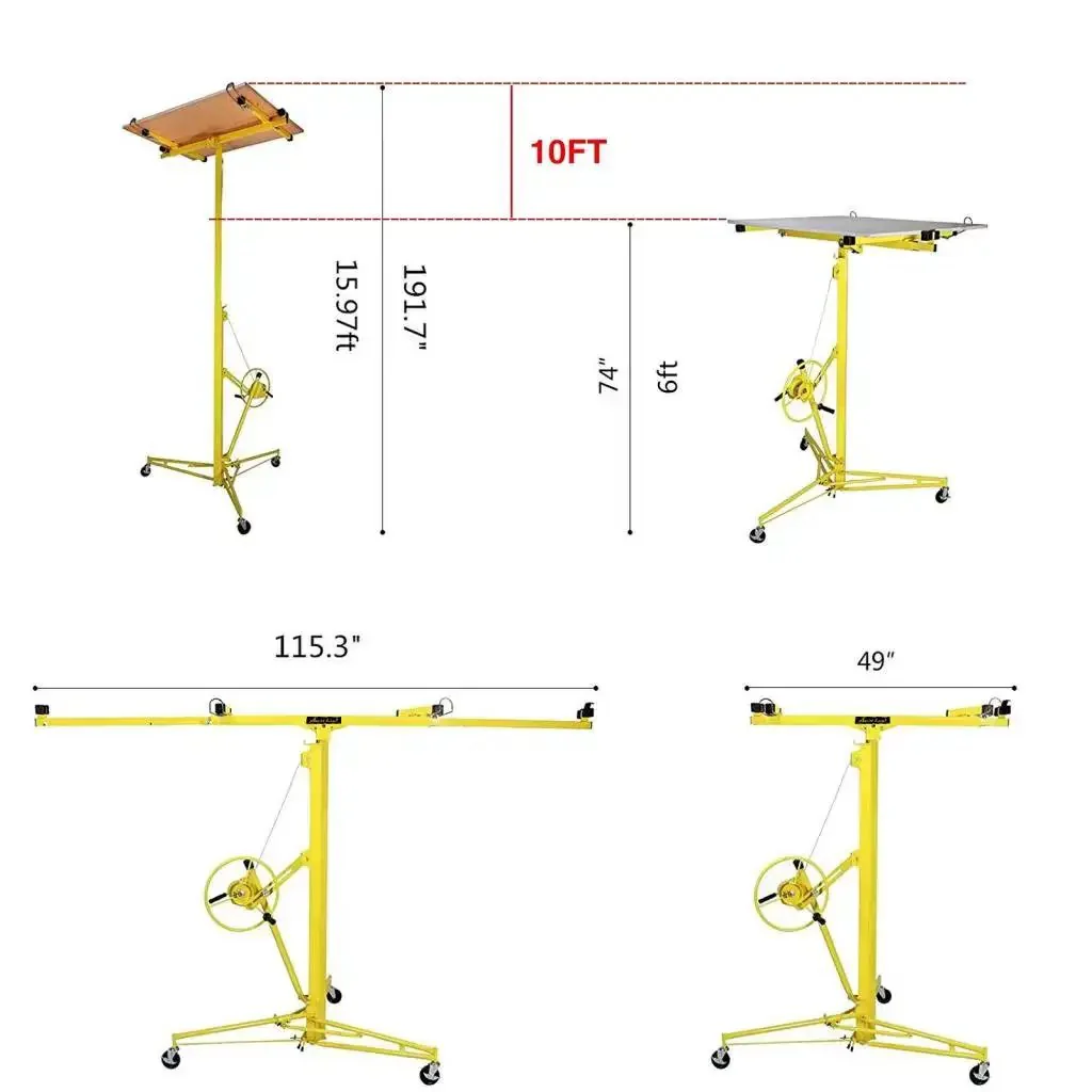 Heavy Duty Drywall Lift Panel Hoist For 16Ft Ceilings And 19Ft Walls 150 Lbs Capacity Rollable With Caster Wheels Tool Free Assembly Lockable Construction Cart For Sheetrock And Cabinet Lifting - Image 9