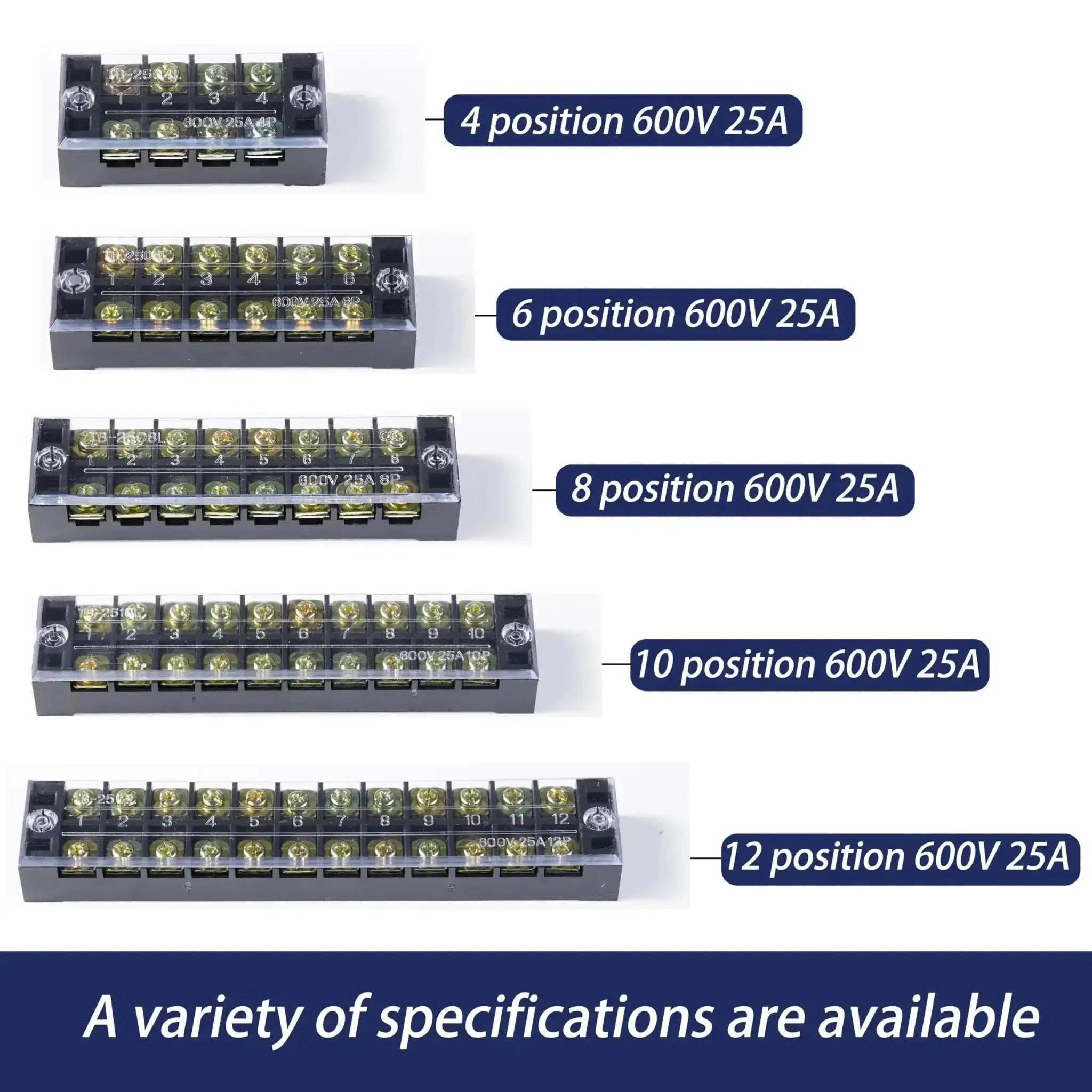Heavy Duty Dual Row Six Position Screw Terminal Block Kit Two Sets 600V 25A With Cover Rock Solid Insulated Barriers And 12 Insulated Fork Wire Connectors For Easy Secure Wiring In Electronics And Control Panels - Image 2