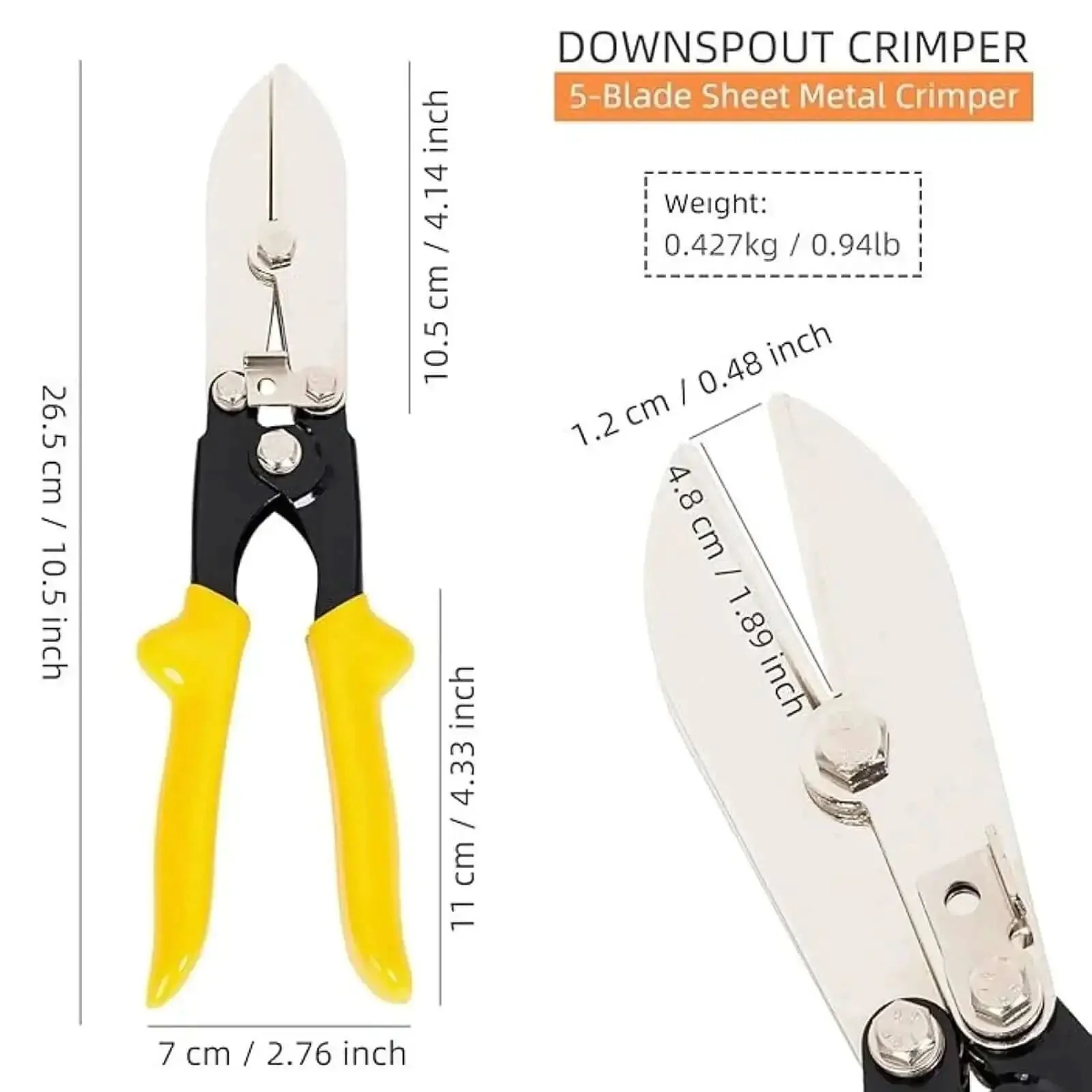 Heavy Duty Duct Crimping Tool For 24 To 28 Gauge Sheet Metal With Five Cutter Gutter Crimper For Downspout And HVAC Ductwork, Rust Resistant Bright Electroplated Carbon Steel With Ergonomic Handles For Reliable, Precise Crimps - Image 2