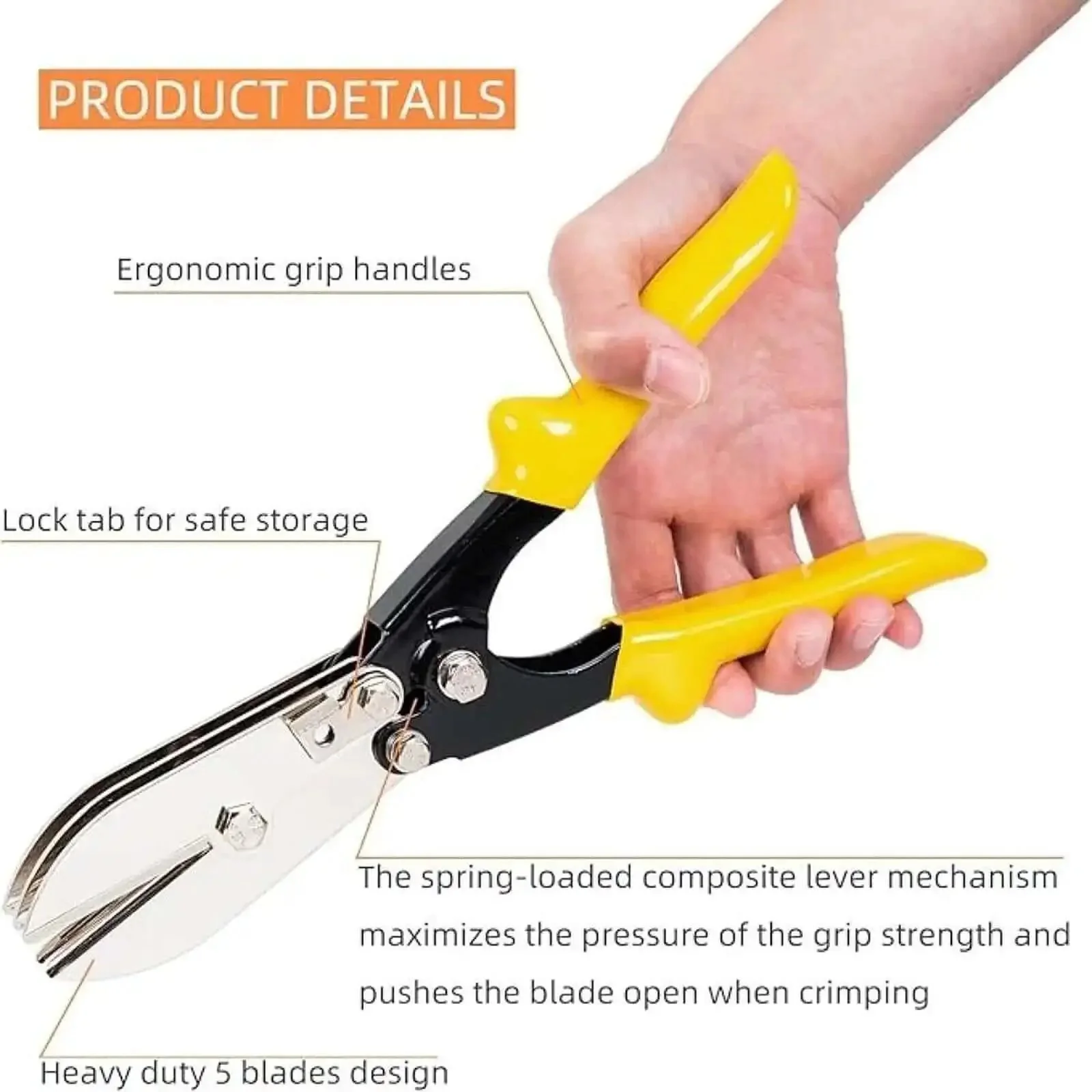 Heavy Duty Duct Crimping Tool For 24 To 28 Gauge Sheet Metal Pro Grade Five Cutter Gutter Crimper For Ductwork And Venting Projects Ten Point Four Three Inch Length Rust Resistant Carbon Steel With Bright Electroplating - Image 6