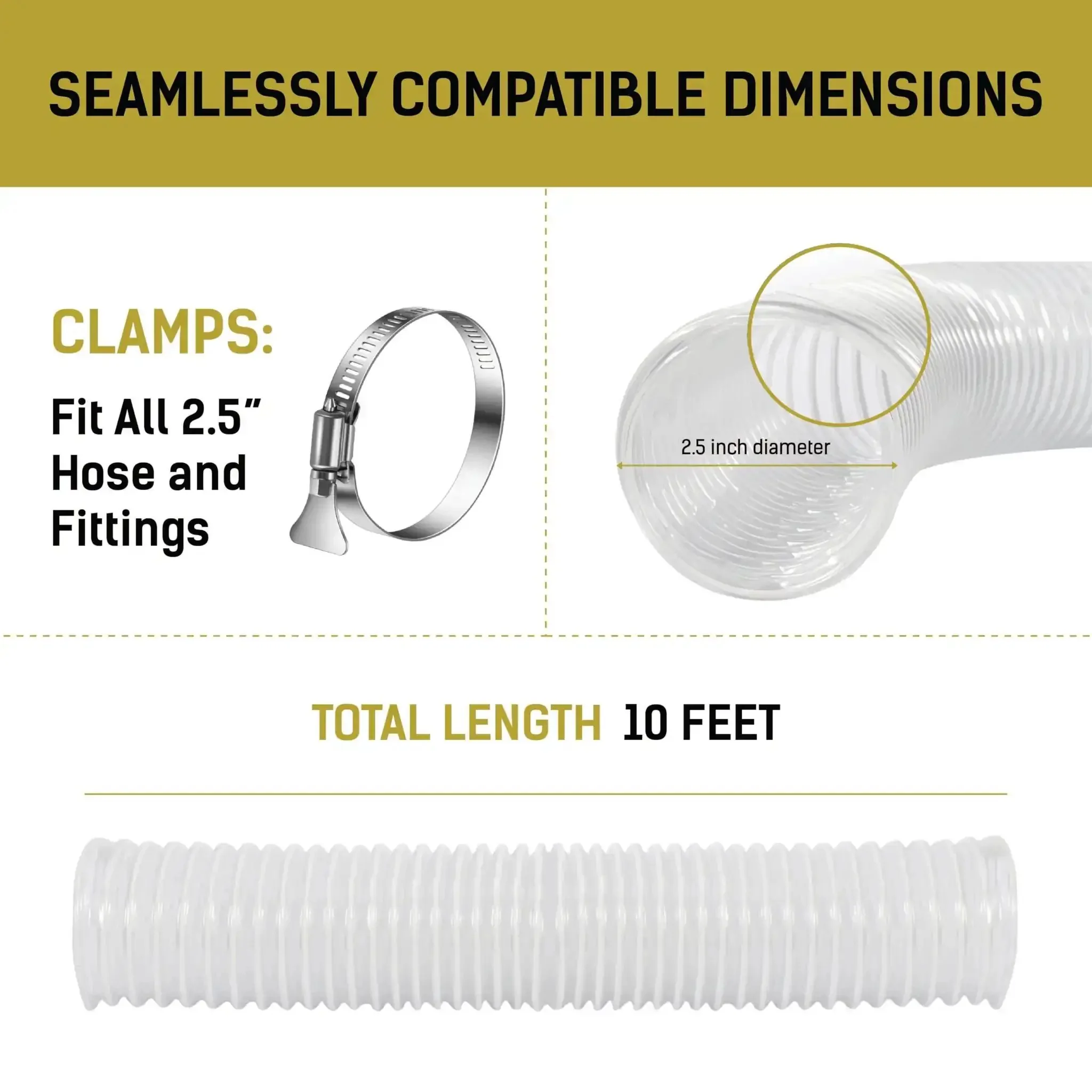 Heavy Duty Dust Collection Hose 2.5 Inch X 10 Feet, Ultra Flexible Clear PVC Debris Vacuum Hose With Puncture Resistance, Coated Wire Helix Reinforced, Built Tough For Sawdust Cleanup, Includes Stainless Steel Clamps - Image 4