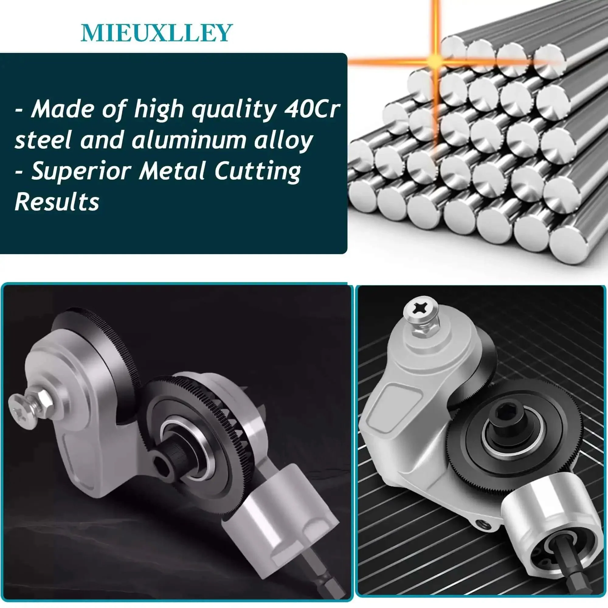 Heavy Duty Electric Drill Plate Cutter With Dual Serrated Wheels, Metal Nibbler Drill Attachment For Sheet Metal Cutting, Metal Shears With Adapter For Iron, Steel, Copper And Aluminum White Sheet - Image 2