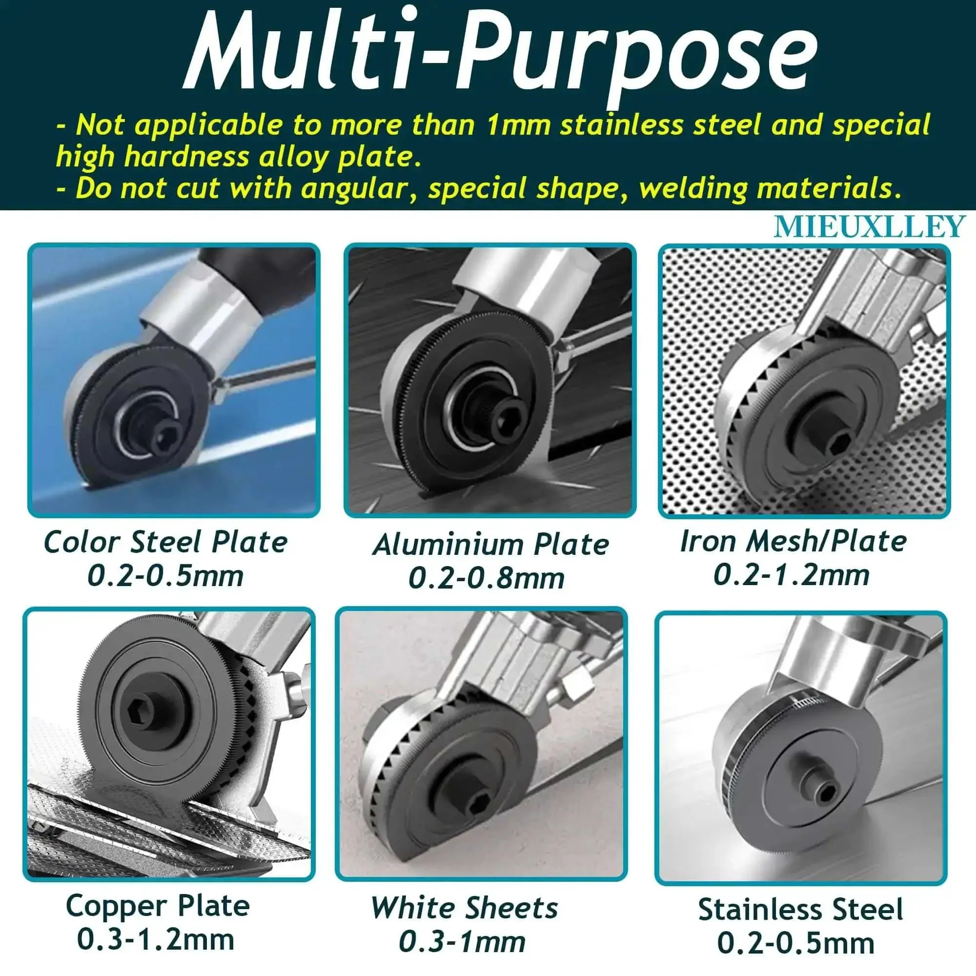 Heavy Duty Electric Drill Plate Cutter With Dual Serrated Wheels, Metal Nibbler Drill Attachment For Sheet Metal Cutting, Metal Shears With Adapter For Iron, Steel, Copper And Aluminum White Sheet - Image 5