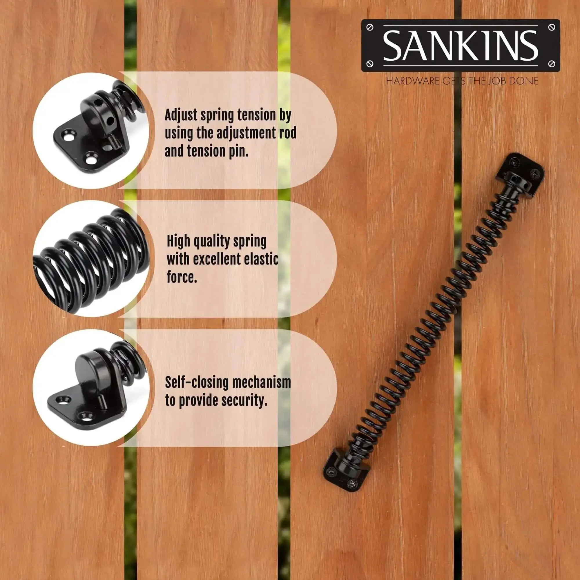 Heavy Duty Eleven And A Half Inch Self Closing Gate Spring For Outdoor Wooden And Vinyl Fences Built To Last With Adjustable Tension Black Powder Coated Steel Gate Closure Hardware - Image 4