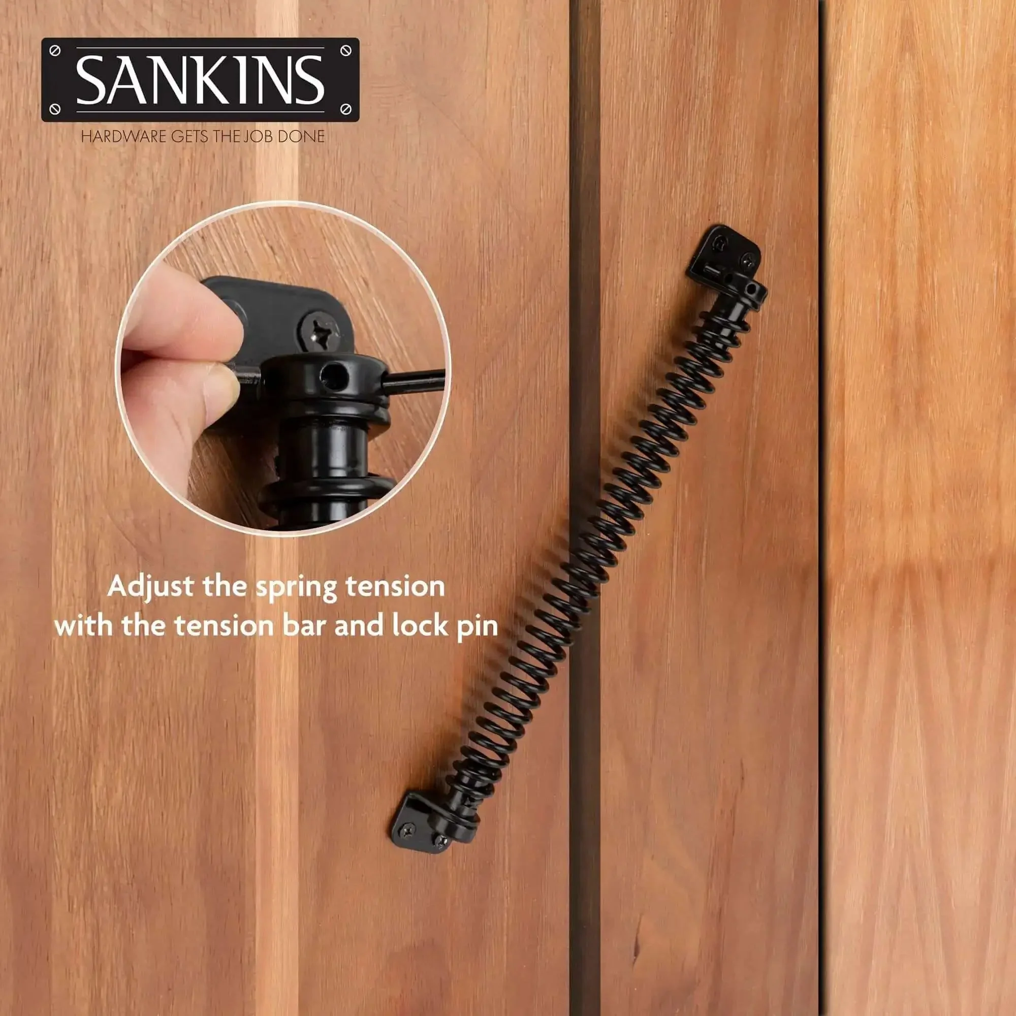 Heavy Duty Eleven And A Half Inch Self Closing Gate Spring For Outdoor Wooden And Vinyl Fences Built To Last With Adjustable Tension Black Powder Coated Steel Gate Closure Hardware - Image 5