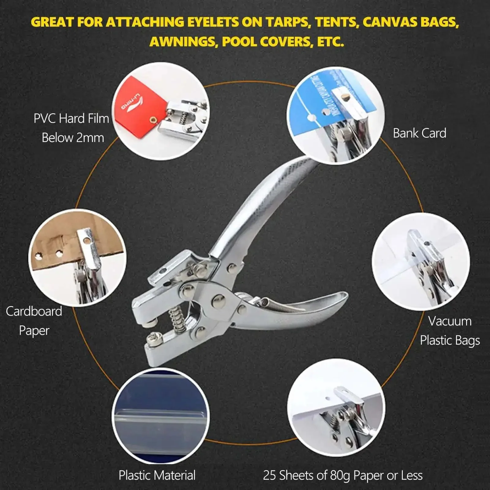 Heavy Duty Eyelet Pliers Kit With 100 Steel Eyelets, 6.5 Inch Grommet Tool For Plastic, Paper, And Card, Durable Carbon Steel Punch, Ergonomic Jaw, Precision Alignment, Easy Operation, Ideal DIY Hole Punch Set - Image 4