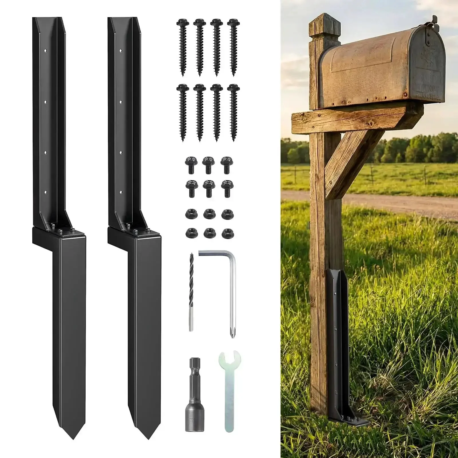 Heavy Duty Fence Post Repair Kit 2 Pack Steel Anchor Stakes For 4x4 And 6x6 Wood Posts Thickened Rustproof Ground Spikes Quick Diy Fix For Leaning Or Broken Fence Posts
