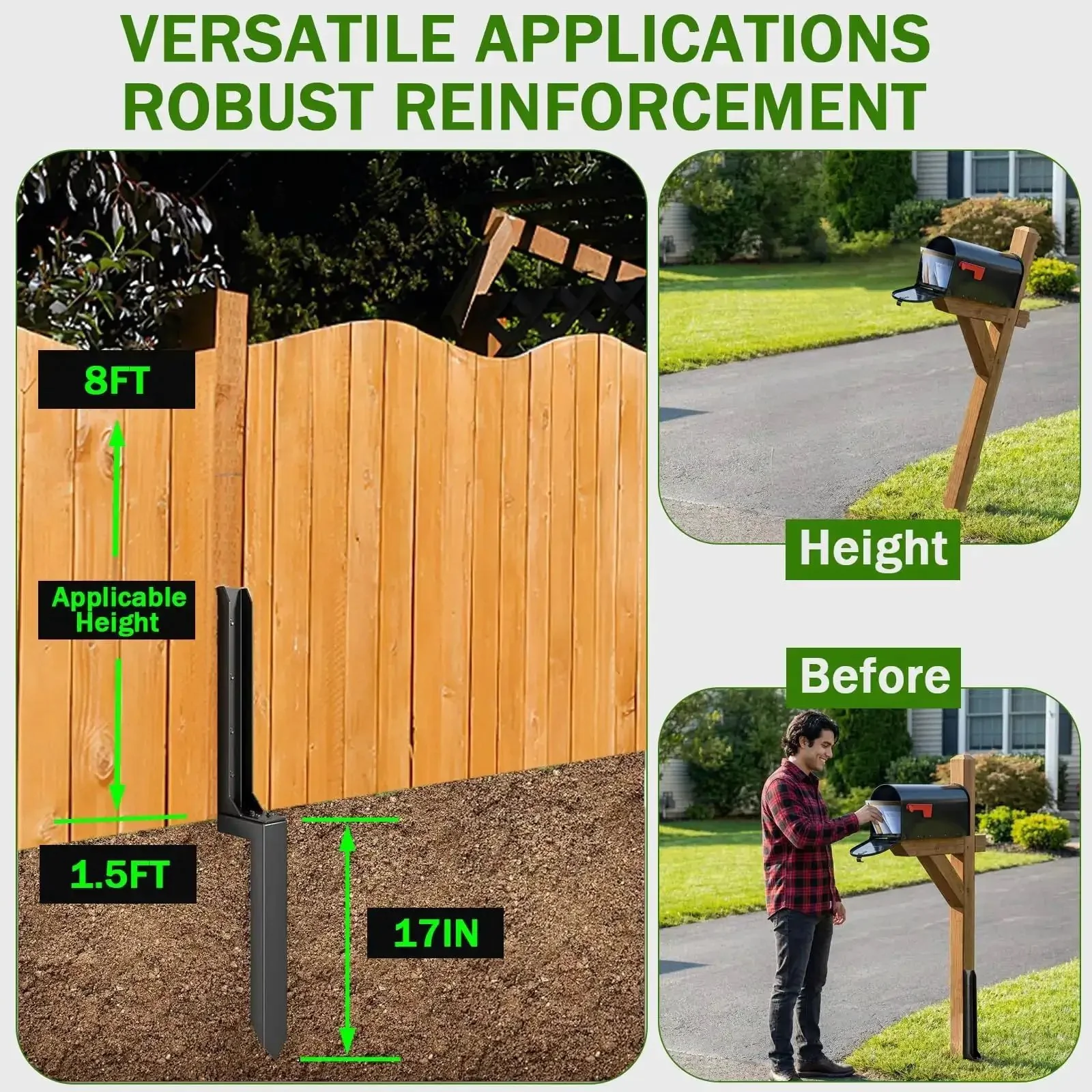 Heavy Duty Fence Post Repair Kit 2 Pack Steel Anchor Stakes For 4x4 And 6x6 Wood Posts Thickened Rustproof Ground Spikes Quick Diy Fix For Leaning Or Broken Fence Posts - Image 6