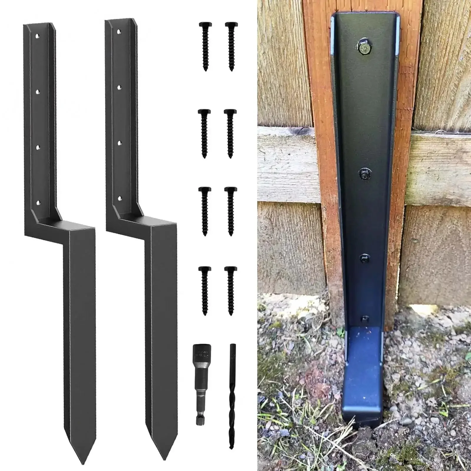 Heavy Duty Fence Post Repair Kit For Leaning Or Broken Wood Posts Anchor Bracket Fits 4 By 4 And 6 By 6 Posts 11 Gauge Steel Fence Mender 2 Pack Built To Last Outdoors In All Weather