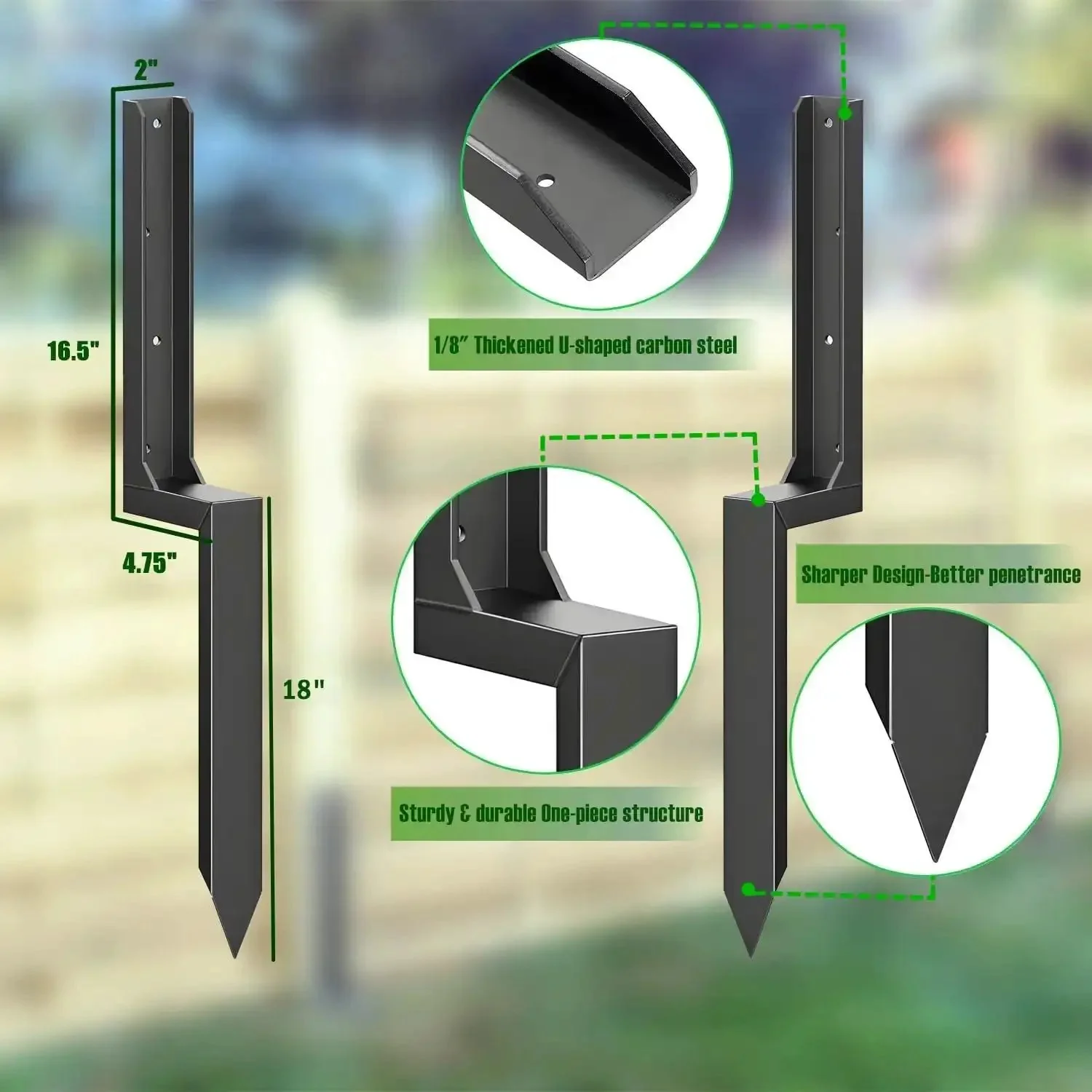 Heavy Duty Fence Post Repair Stakes Kit No Nonsense Solid One Eighth Inch Thickened Carbon Steel One Piece Ground Anchor For Repairing Leaning Privacy Fence And Mailbox Posts Black 2 Pack - Image 6