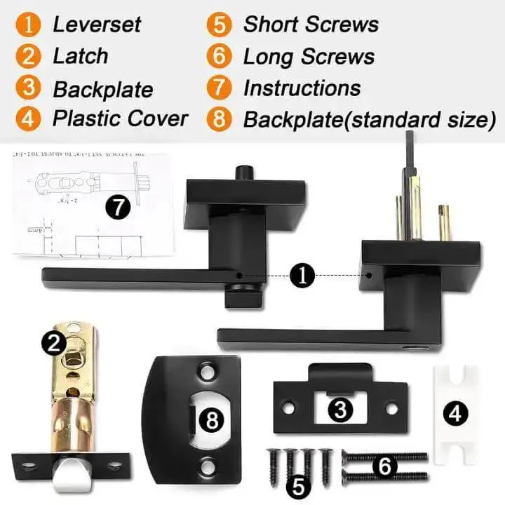 Heavy Duty Flat Black Door Handles Square Privacy Interior Levers For Bedrooms And Bathrooms Keyless Lockset 10 Pack Durable Matte Finish Hardware With Easy Installation And Smooth Operation - Image 2
