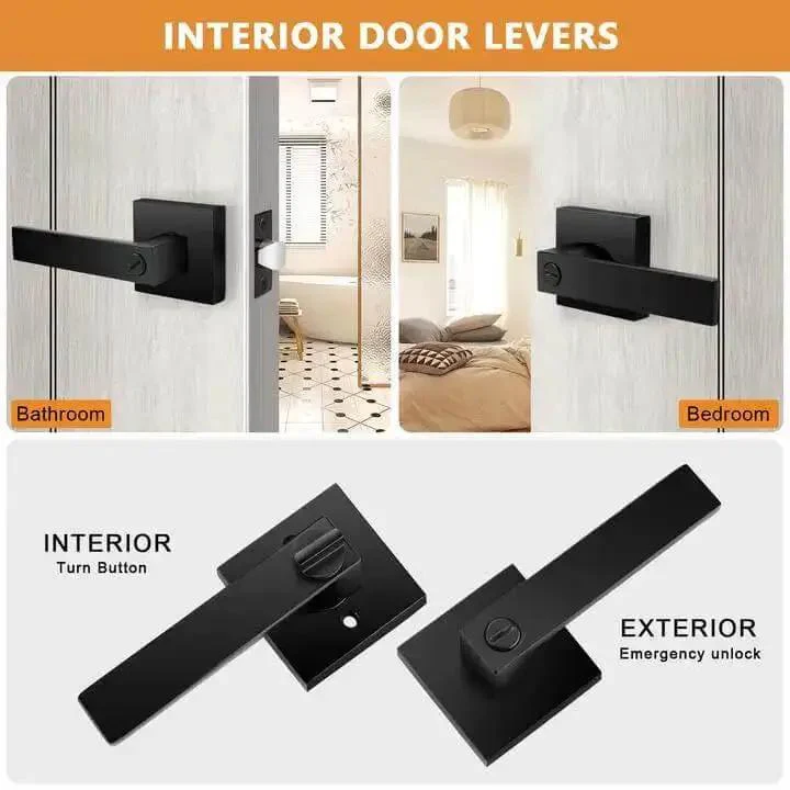 Heavy Duty Flat Black Door Handles Square Privacy Interior Levers For Bedrooms And Bathrooms Keyless Lockset 10 Pack Durable Matte Finish Hardware With Easy Installation And Smooth Operation - Image 9