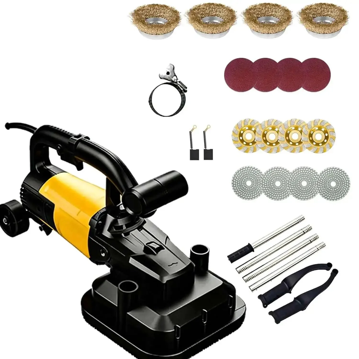 Heavy Duty Floor Concrete Polisher And 4 Head Grinder With Wet Dry Mode 3000 RPM Torque Boost Multi Grinding Discs For Tile Concrete And Metal Descaling 110V Dust Proof Sander With 90 Degree Wall Access