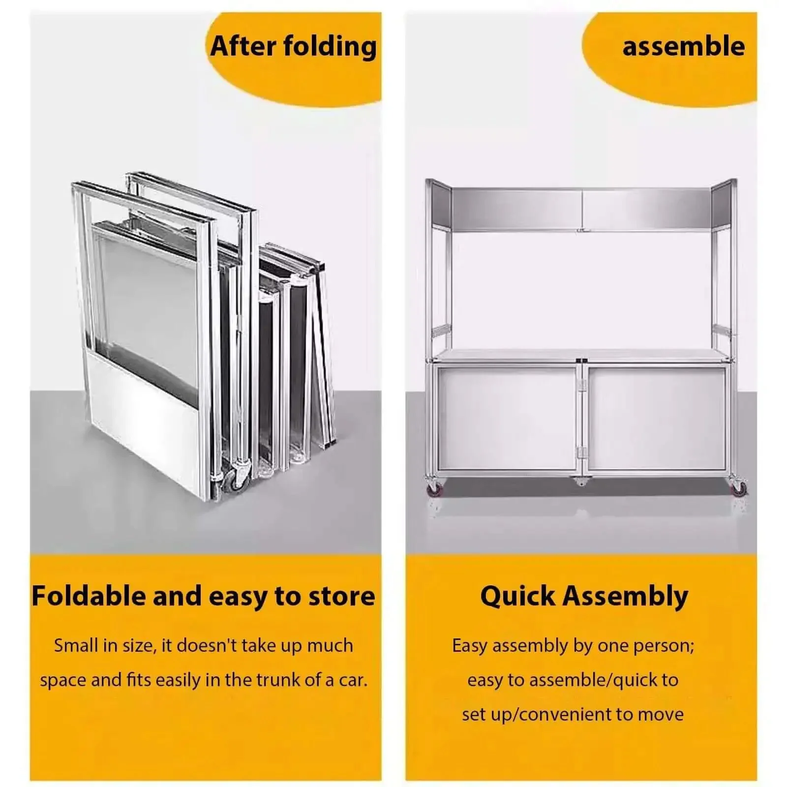 Heavy Duty Food Cart On Wheels For Street Food Markets And Events, Thickened Sheet Metal Construction With Large Storage Space And Foldable Design, Industrial Iron Market Stall With Reinforced Chain Support, Ideal For Vendors - Image 2