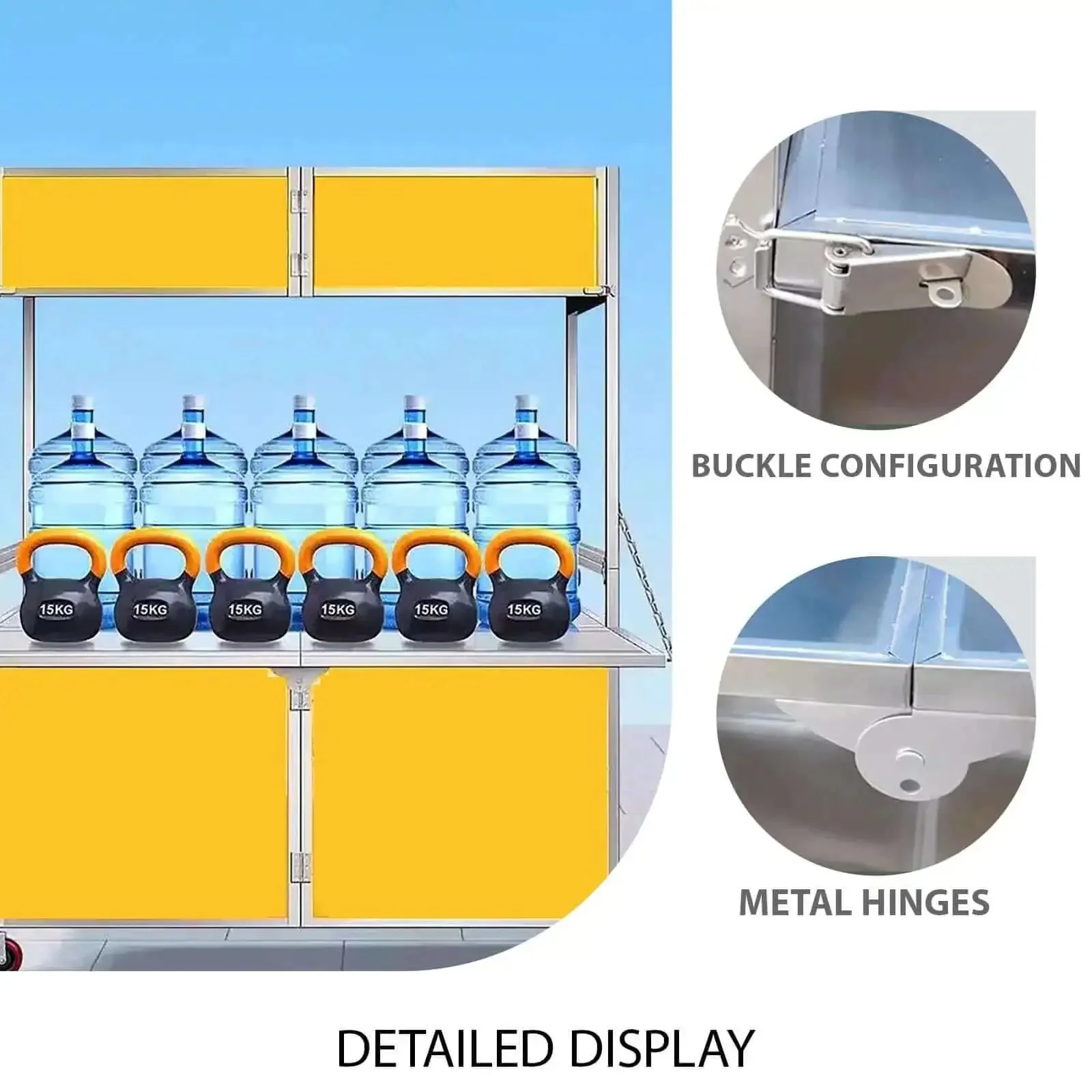 Heavy Duty Food Cart On Wheels For Street Food Markets And Events, Thickened Sheet Metal Construction With Large Storage Space And Foldable Design, Industrial Iron Market Stall With Reinforced Chain Support, Ideal For Vendors - Image 3