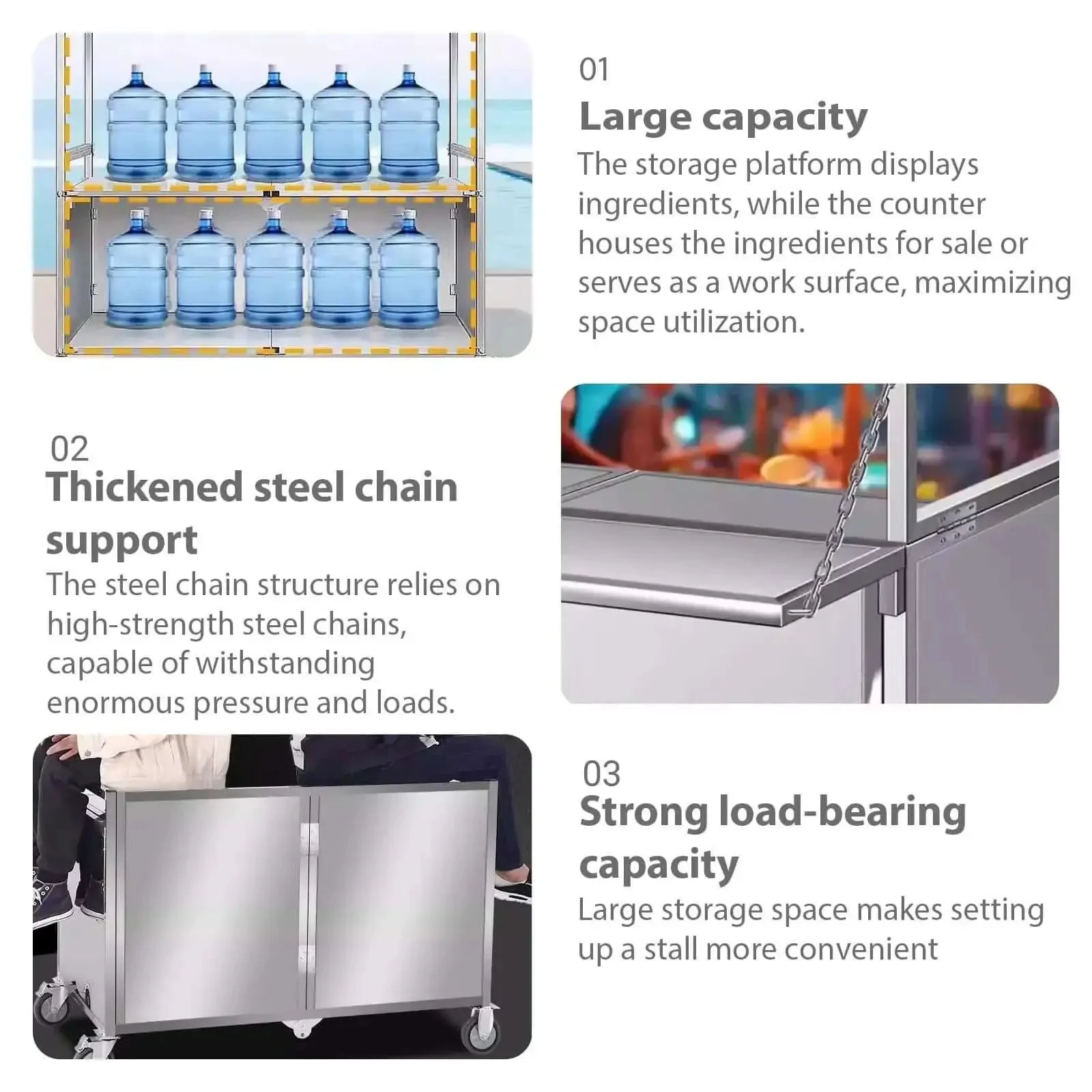 Heavy Duty Food Cart On Wheels For Street Food Markets And Events, Thickened Sheet Metal Construction With Large Storage Space And Foldable Design, Industrial Iron Market Stall With Reinforced Chain Support, Ideal For Vendors - Image 5