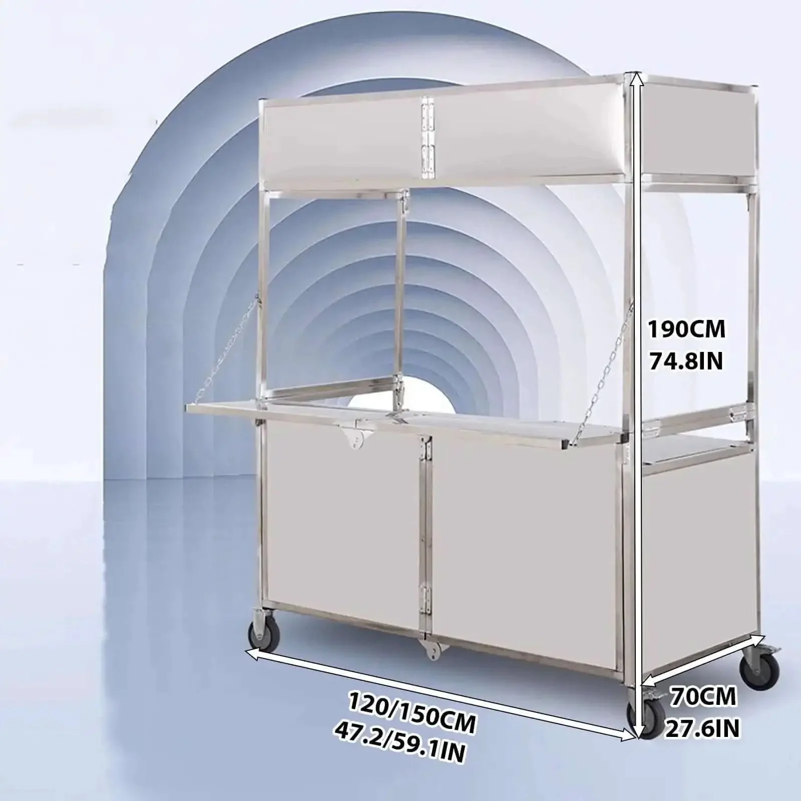 Heavy Duty Food Cart On Wheels For Street Food Markets And Events, Thickened Sheet Metal Construction With Large Storage Space And Foldable Design, Industrial Iron Market Stall With Reinforced Chain Support, Ideal For Vendors - Image 6