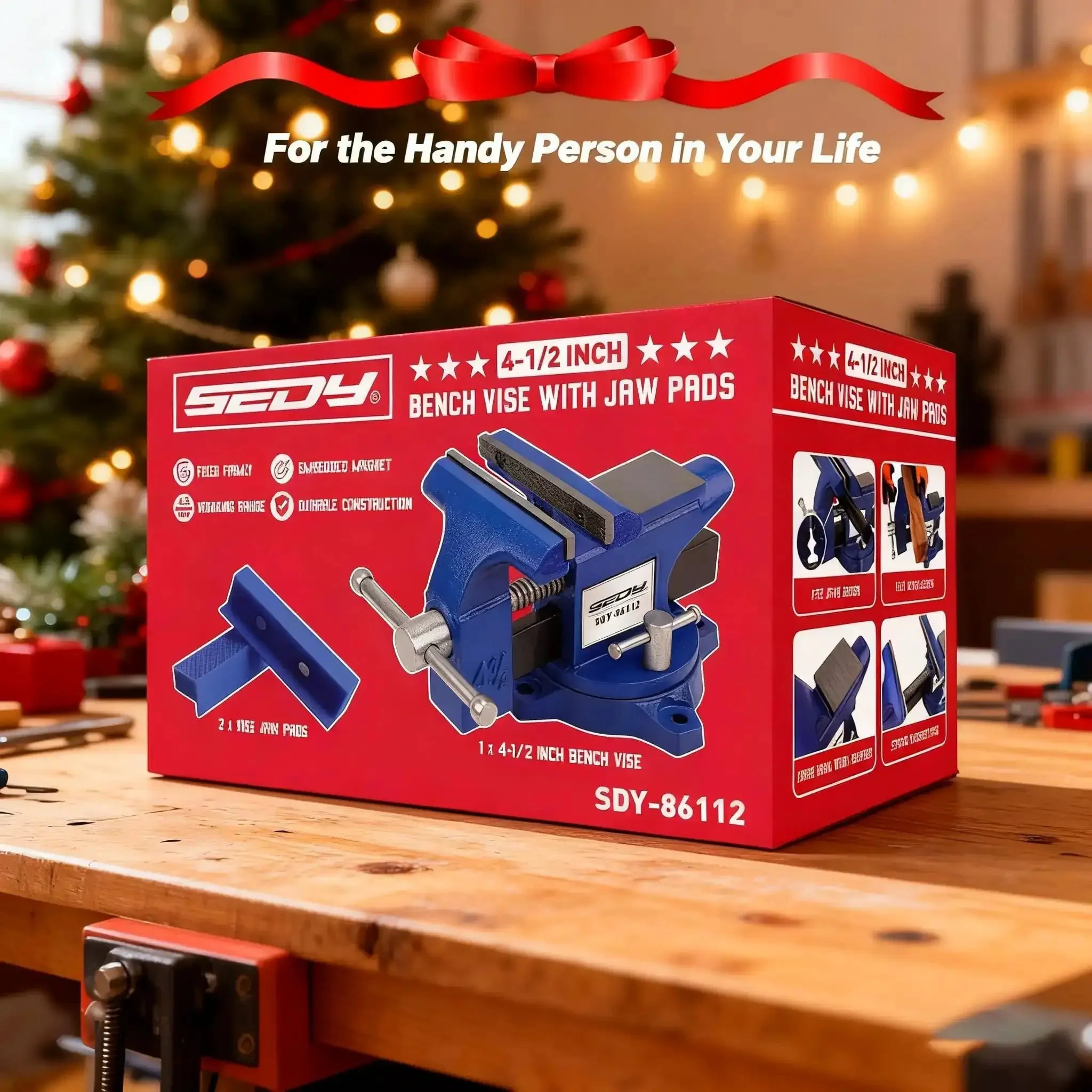 Heavy Duty Four And A Half Inch Tough As Nails Bench Vise With Multi Jaw Design For Woodworking And Metalworking Clamps Flat Or Round Materials On A Workbench Or Table Clamp For Welding Drilling Milling And More - Image 2