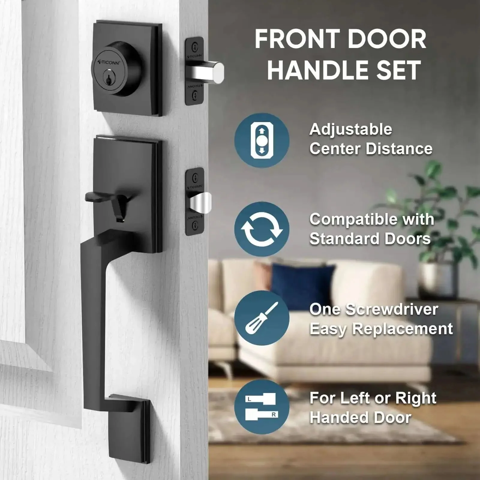 Heavy Duty Front Door Handle Set With Square Lever And Single Cylinder Deadbolt Reversible For Exterior Entrances Matte Black Finish Built To Last Zinc Alloy Hardware Premium Quality Materials - Image 3