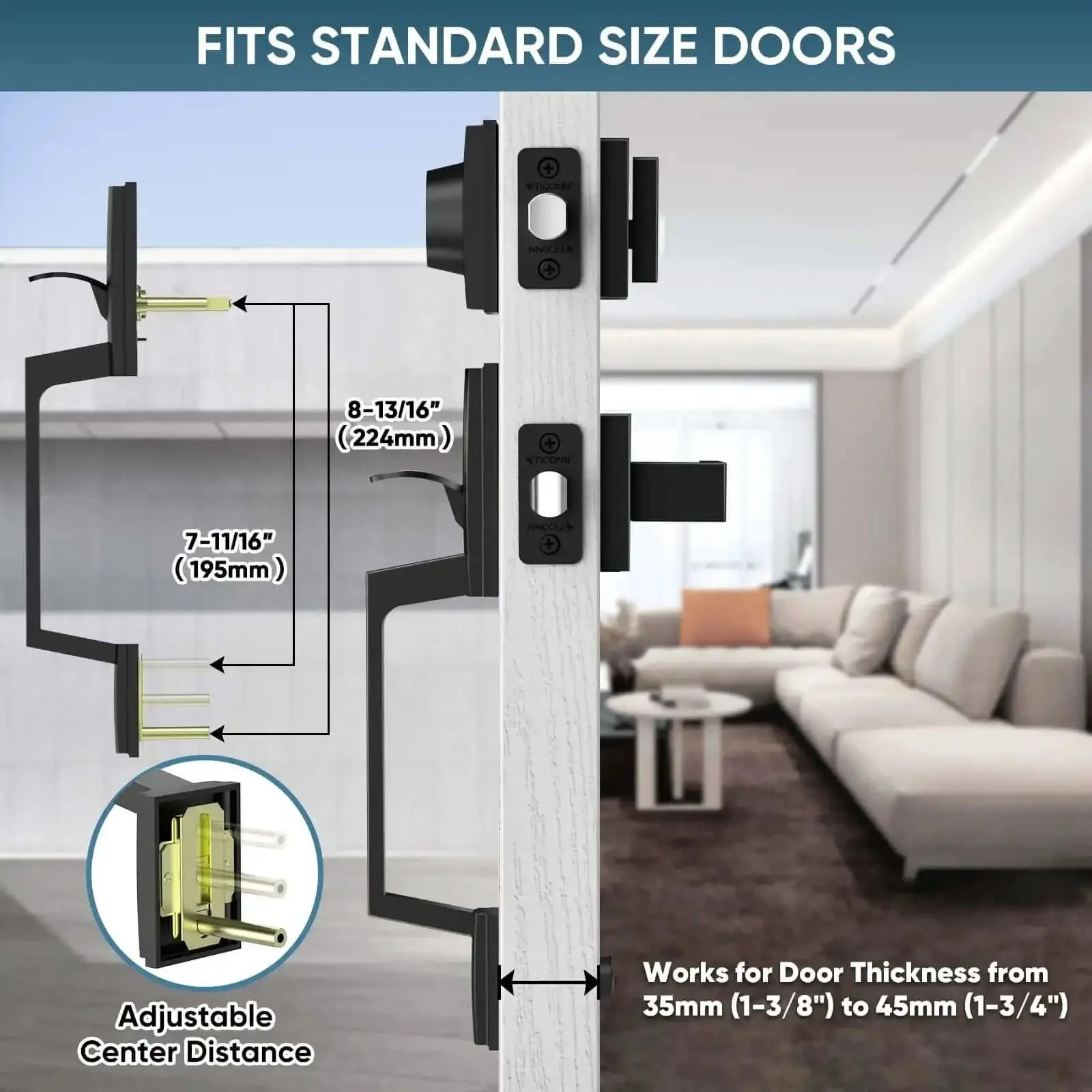 Heavy Duty Front Door Handle Set With Square Lever And Single Cylinder Deadbolt Reversible For Exterior Entrances Matte Black Finish Built To Last Zinc Alloy Hardware Premium Quality Materials - Image 7