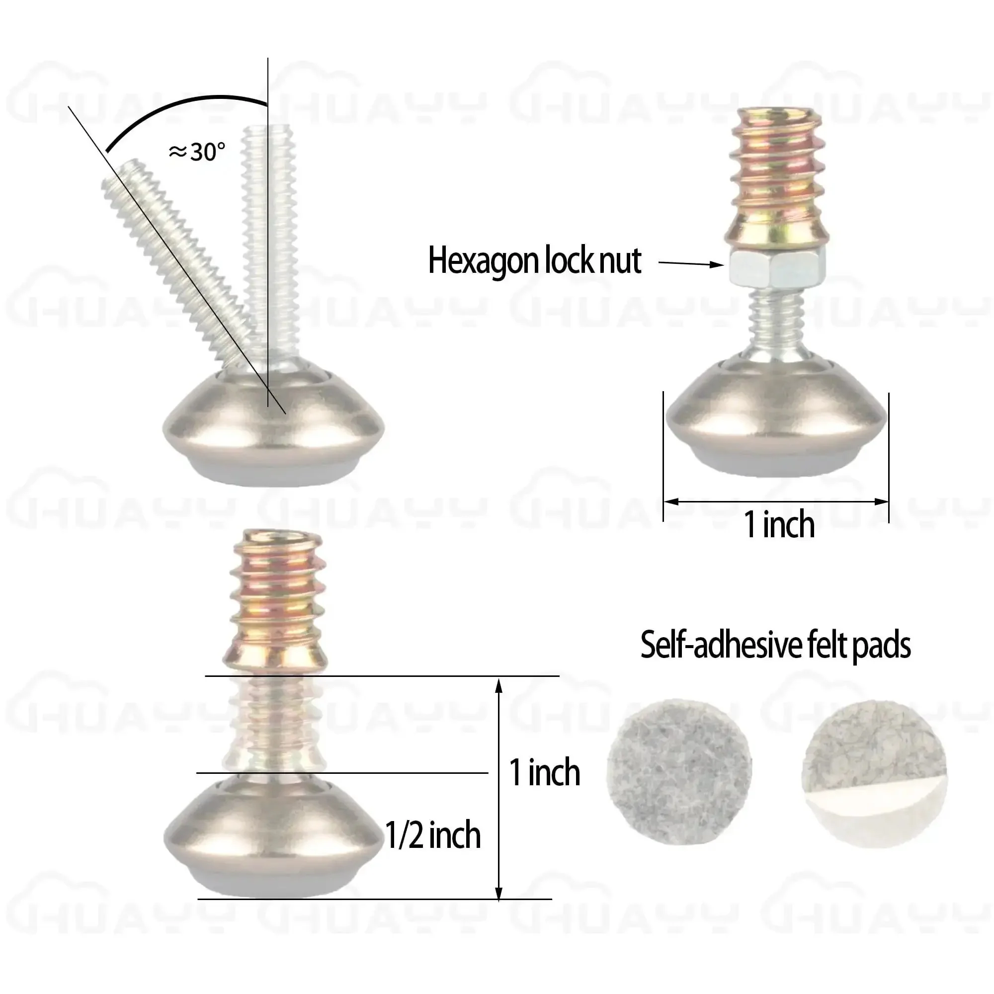 Heavy Duty Furniture Levelers With Beefy Swivel Feet Height Adjustable Angles For 1 Inch Lift 1/4-20 Nut Inserts Kit 8 Sets Leveling Legs For Tables Chairs Cabinets And Sofas With High Density Self Adhesive Felt Pads - Image 4