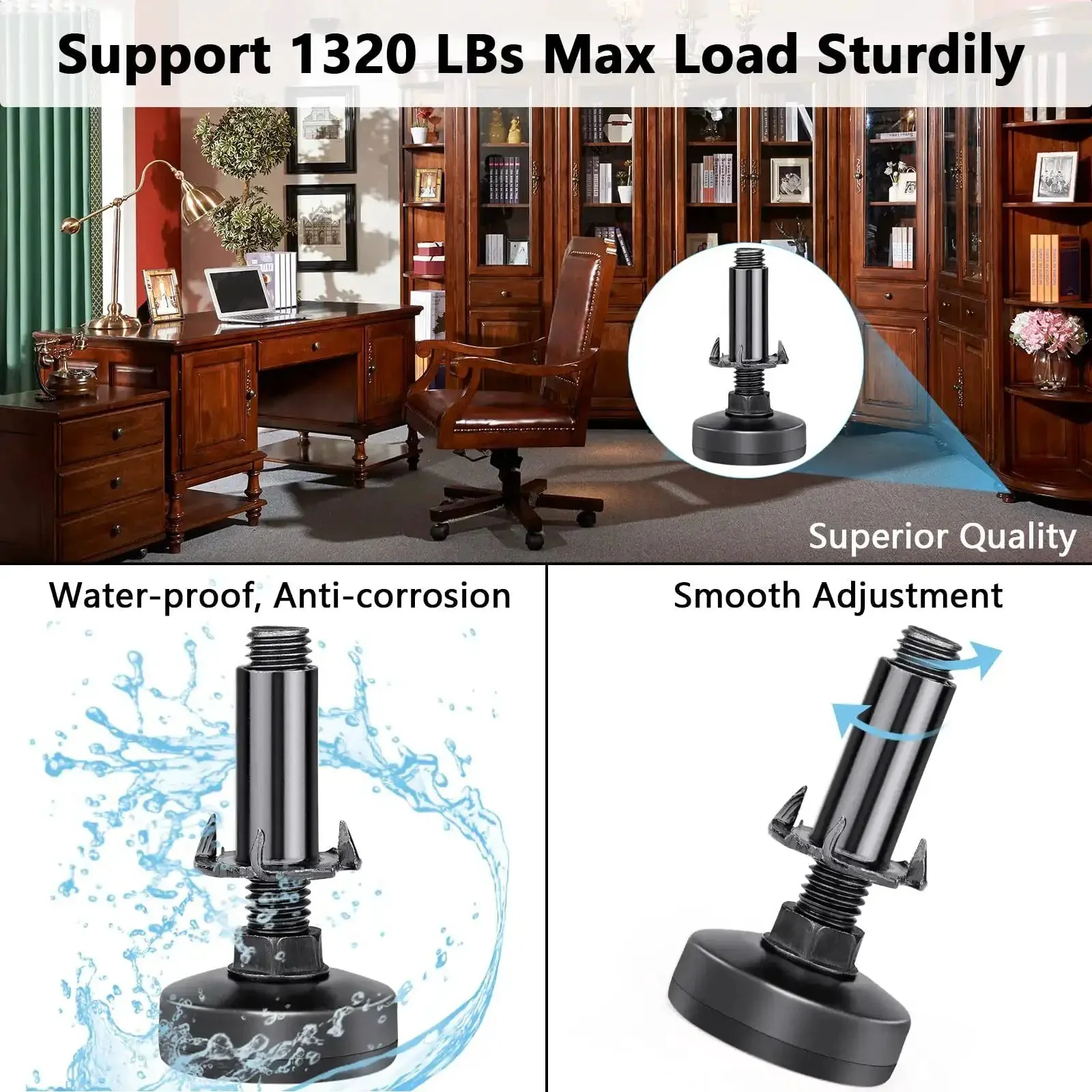 Heavy Duty Furniture Levelers With M10 Thread Adjustable Feet And T Nut Kit For Cabinets Workbenches Tables Chairs Sofas And More Large Base Supports Up To 1320 Lbs 4 Pack - Image 3
