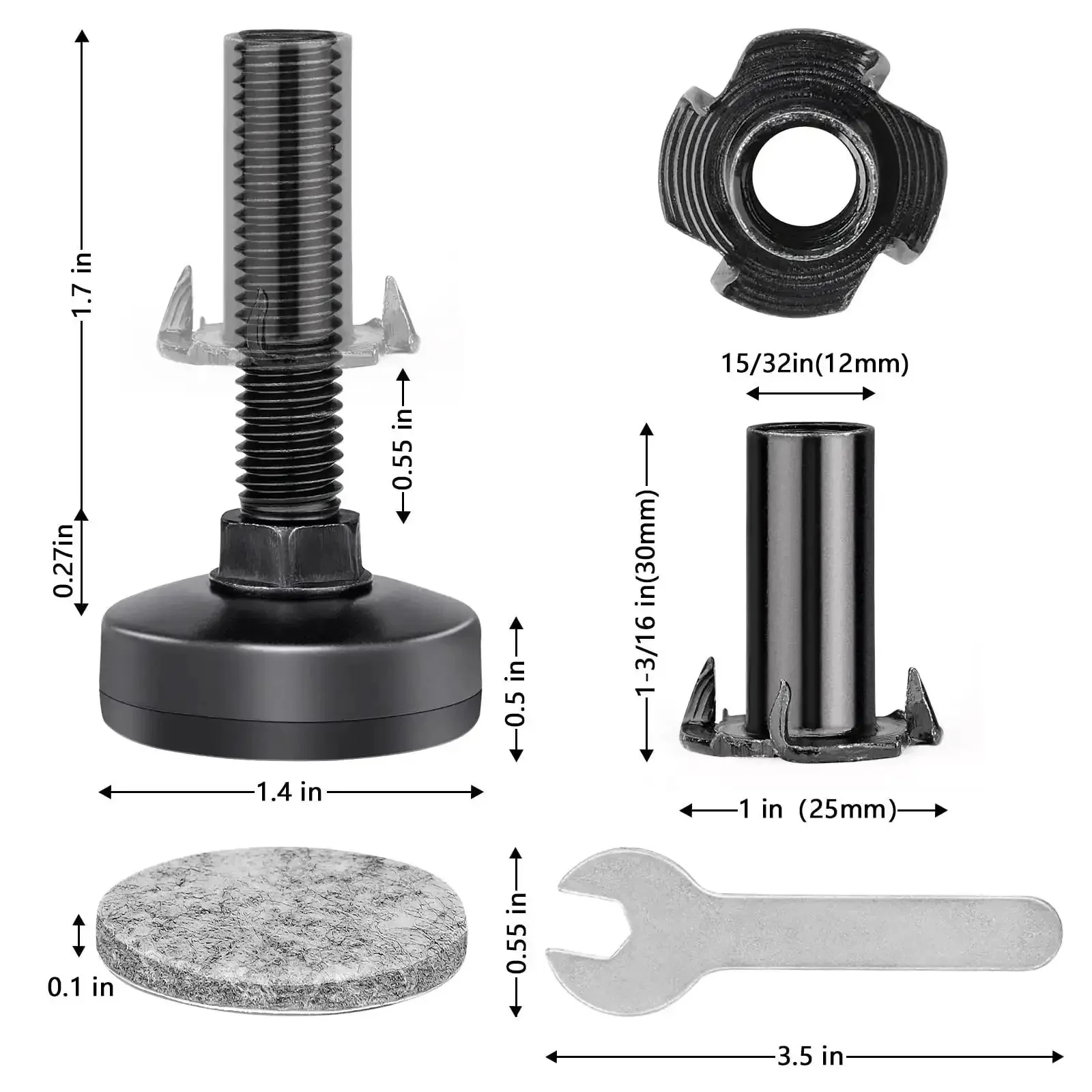 Heavy Duty Furniture Levelers With M10 Thread Adjustable Feet And T Nut Kit For Cabinets Workbenches Tables Chairs Sofas And More Large Base Supports Up To 1320 Lbs 4 Pack - Image 6