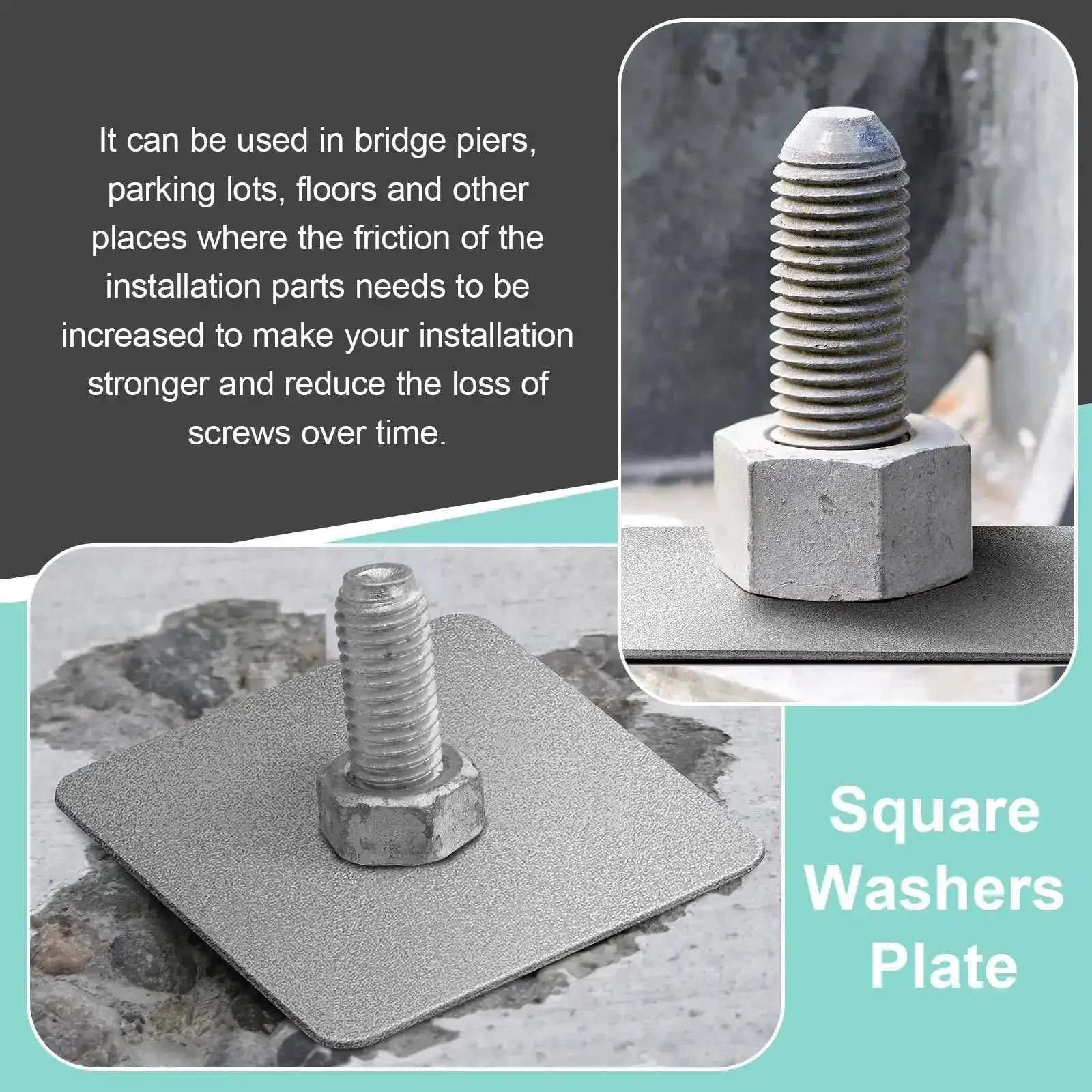 Heavy Duty Galvanized Square Washers Set Forty Pieces Inner Diameter Five Eighth Inch Outer Diameter Three By Three Inches Thickness One Eighth Inch Flat Gasket Fasteners For Construction And Industrial Equipment Anti Loosening - Image 2