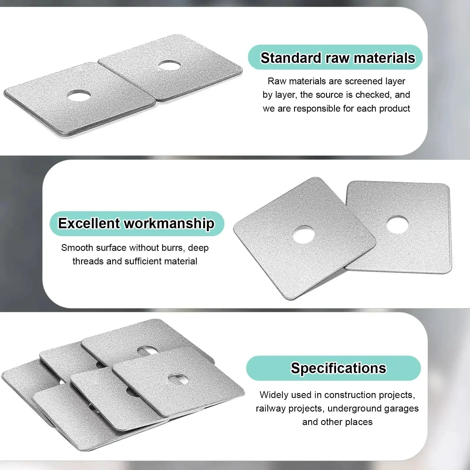 Heavy Duty Galvanized Square Washers Set Forty Pieces Inner Diameter Five Eighth Inch Outer Diameter Three By Three Inches Thickness One Eighth Inch Flat Gasket Fasteners For Construction And Industrial Equipment Anti Loosening - Image 4