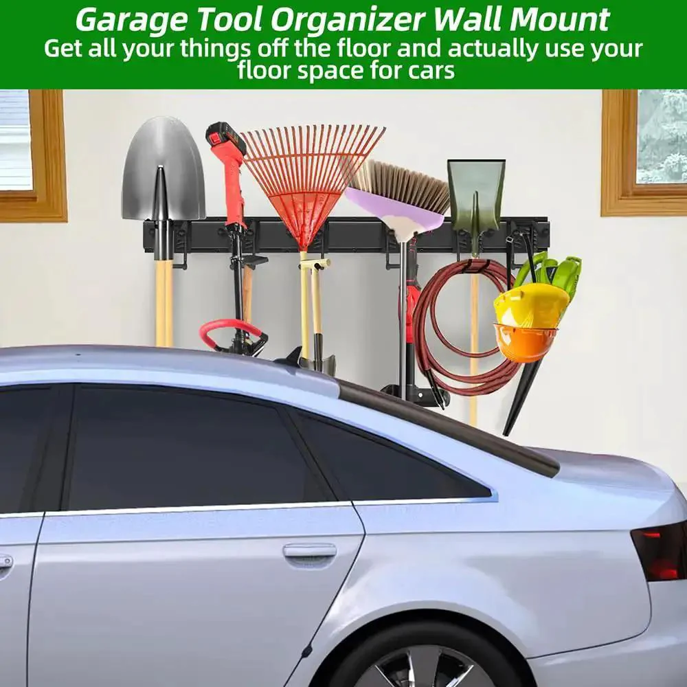 Heavy Duty Garage Tool Organizer With 48 Inch Rails And Six Double Layer Hooks, Wall Mount Storage Rack For Yard Tools, Shovels, Garden Gear, And Shed Organization - Image 2