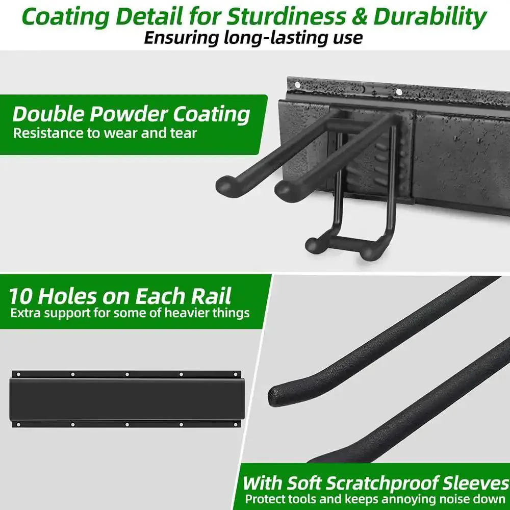 Heavy Duty Garage Tool Organizer With 48 Inch Rails And Six Double Layer Hooks, Wall Mount Storage Rack For Yard Tools, Shovels, Garden Gear, And Shed Organization - Image 8