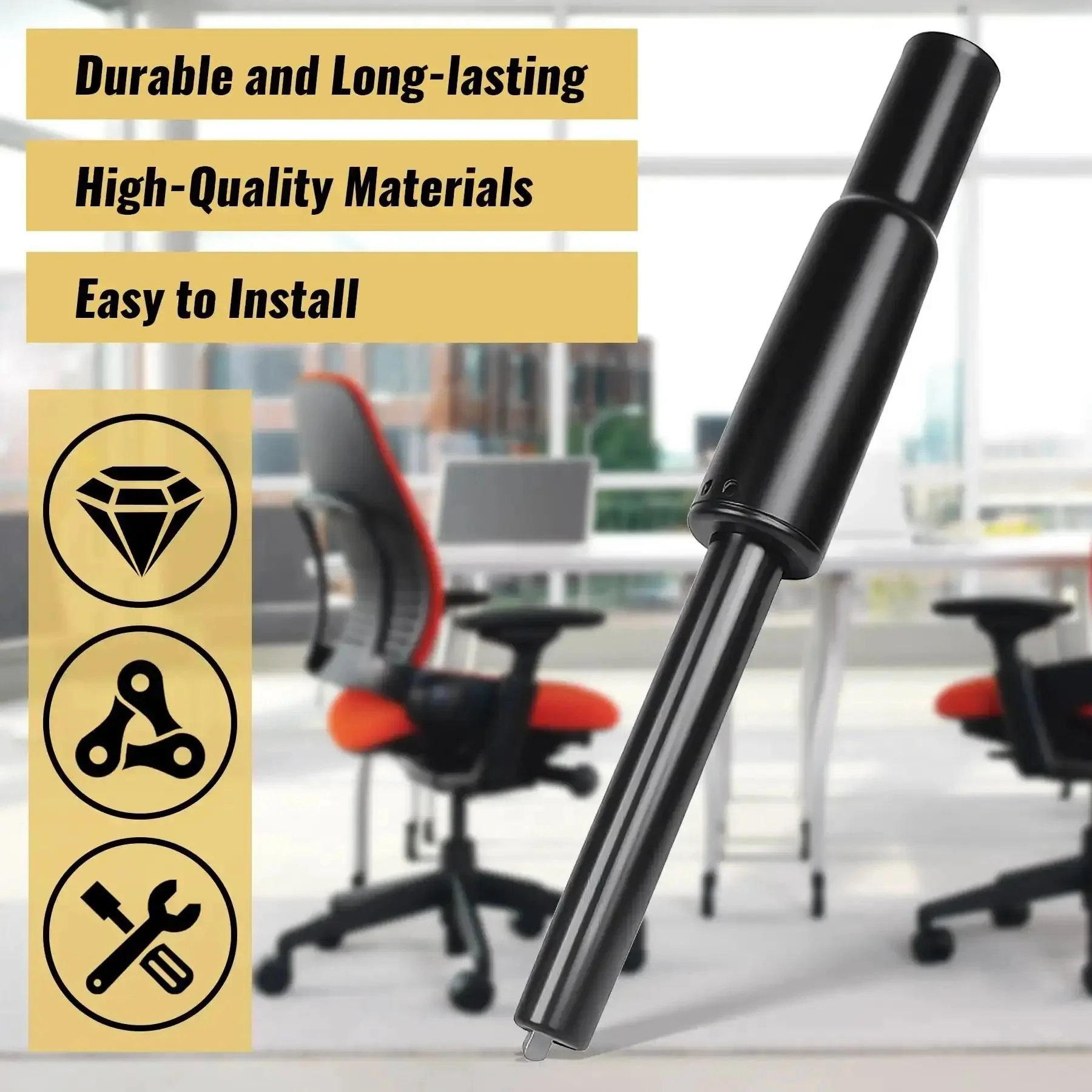 Heavy Duty Gas Cylinder Replacement For Steelcase Leap V2 Office Chair Side Activated Four And A Half Inch Height Adjustment 350 Newton Load 28mm Shaft Black Easy Install - Image 3