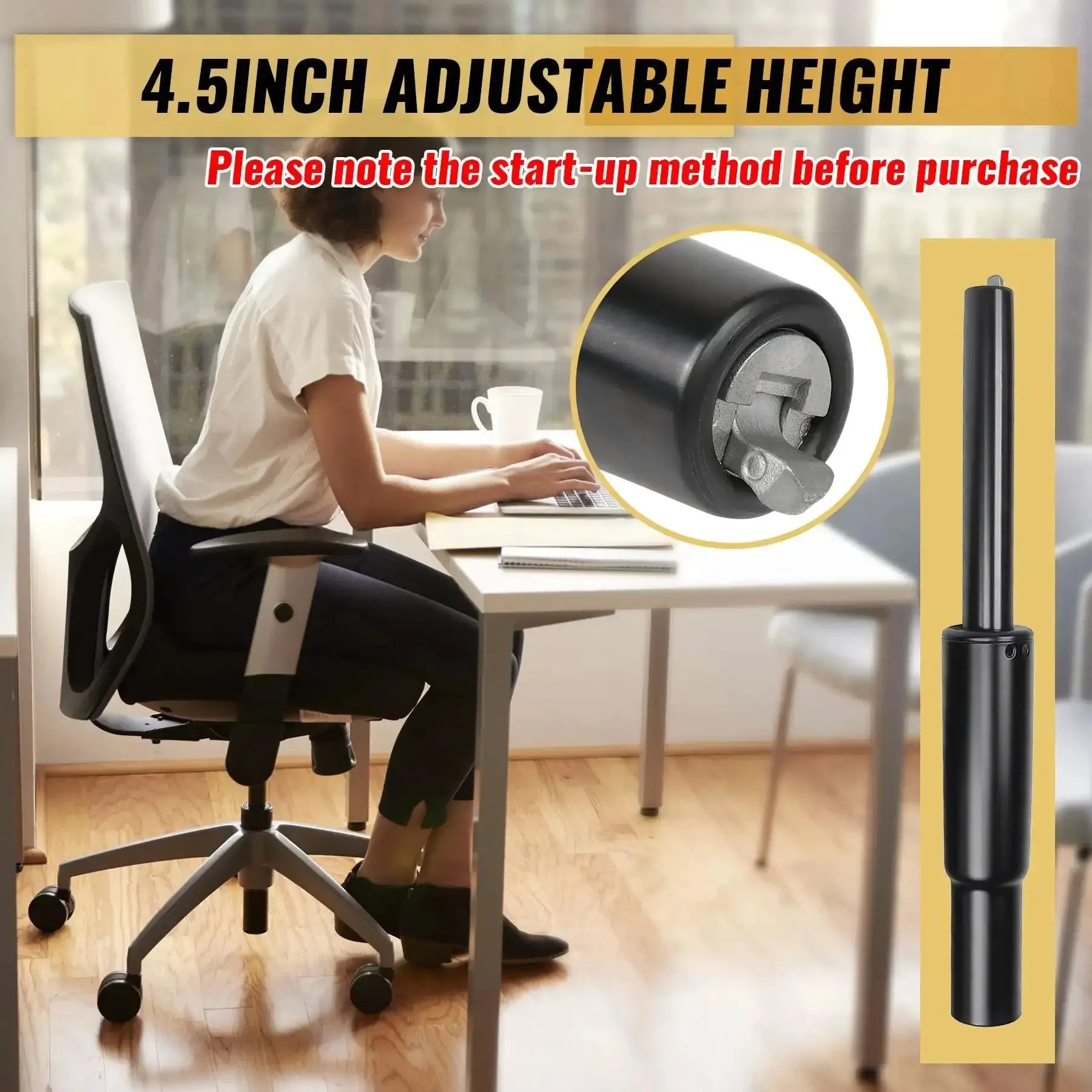 Heavy Duty Gas Cylinder Replacement For Steelcase Leap V2 Office Chair Side Activated Four And A Half Inch Height Adjustment 350 Newton Load 28mm Shaft Black Easy Install - Image 4