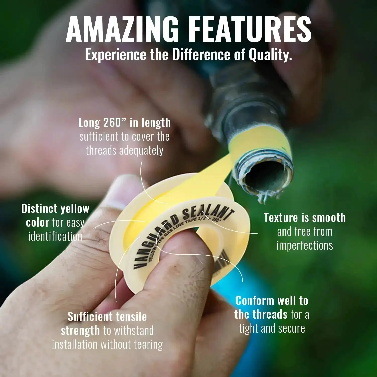 Heavy Duty Gas Pipe Thread Seal Tape PTFE Yellow Teflon Tape for Gas Fittings 260 Inch Length Half Inch Size High Resistance Leak Prevention for Propane and Natural Gas Lines Easy to Use and Durable - Image 4