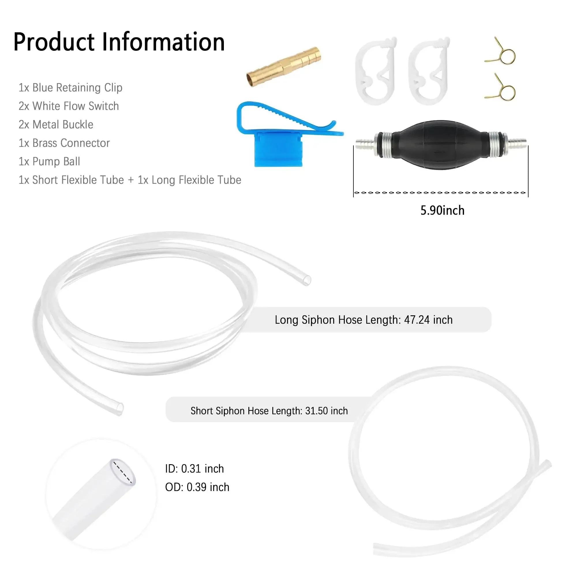 Heavy Duty Gas Siphon Pump With 6.5 Ft Hose And Brass Extender, Enlarged Caliber Fuel Transfer Siphon Kit For Gasoline And Diesel, Portable Siphon Pump With All Parts Included, No Spill Quick Transfers For Home Or Workshop - Image 7