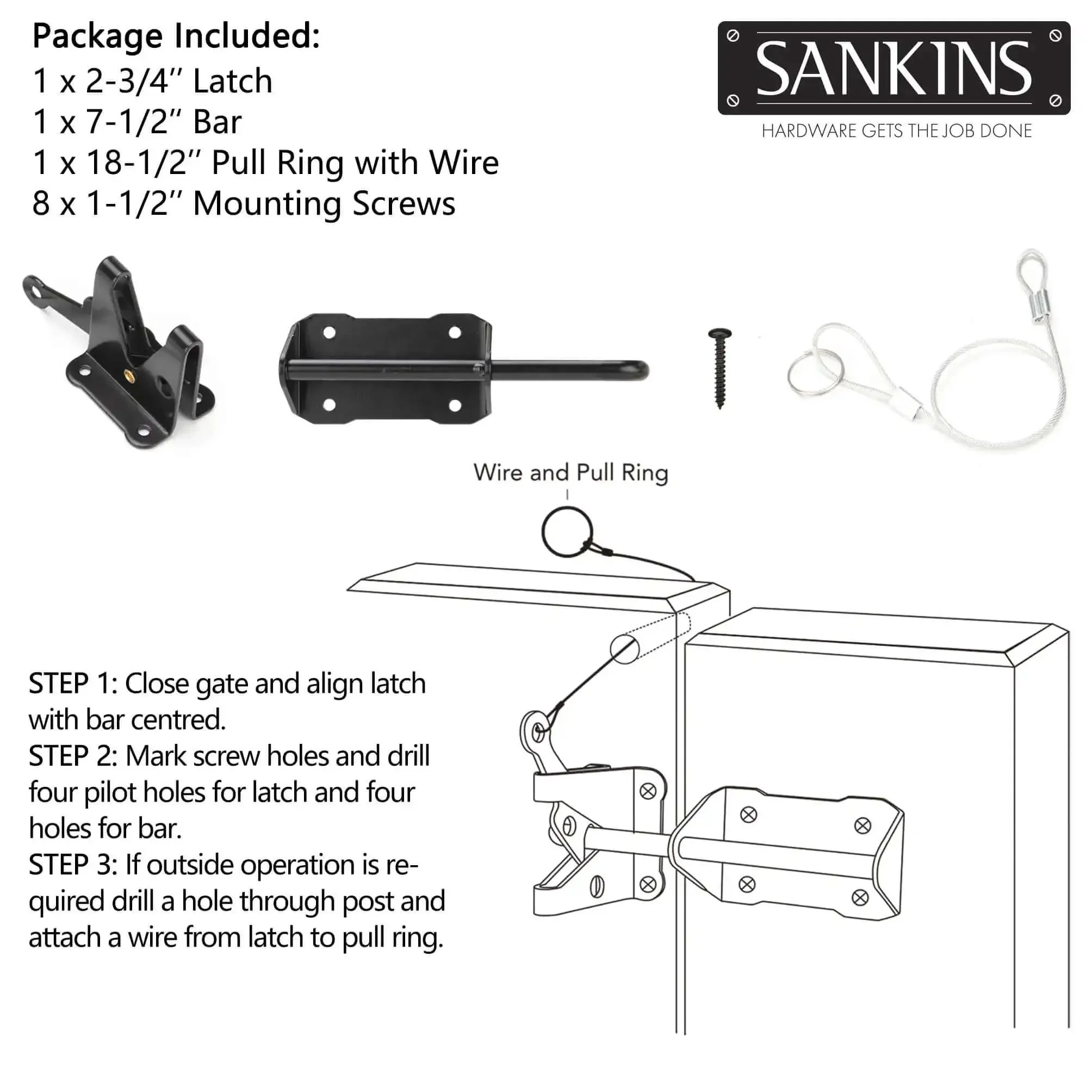 Heavy Duty Gate Latch With Gravity Lever Self Locking Wire Operated Release For Wooden Fence Metal Gate Vinyl Fence Pool And Outdoor Gates Black Tough As Nails Anti Rust Coated Finish Zinc Plated Hardware Fingertip Release - Image 4